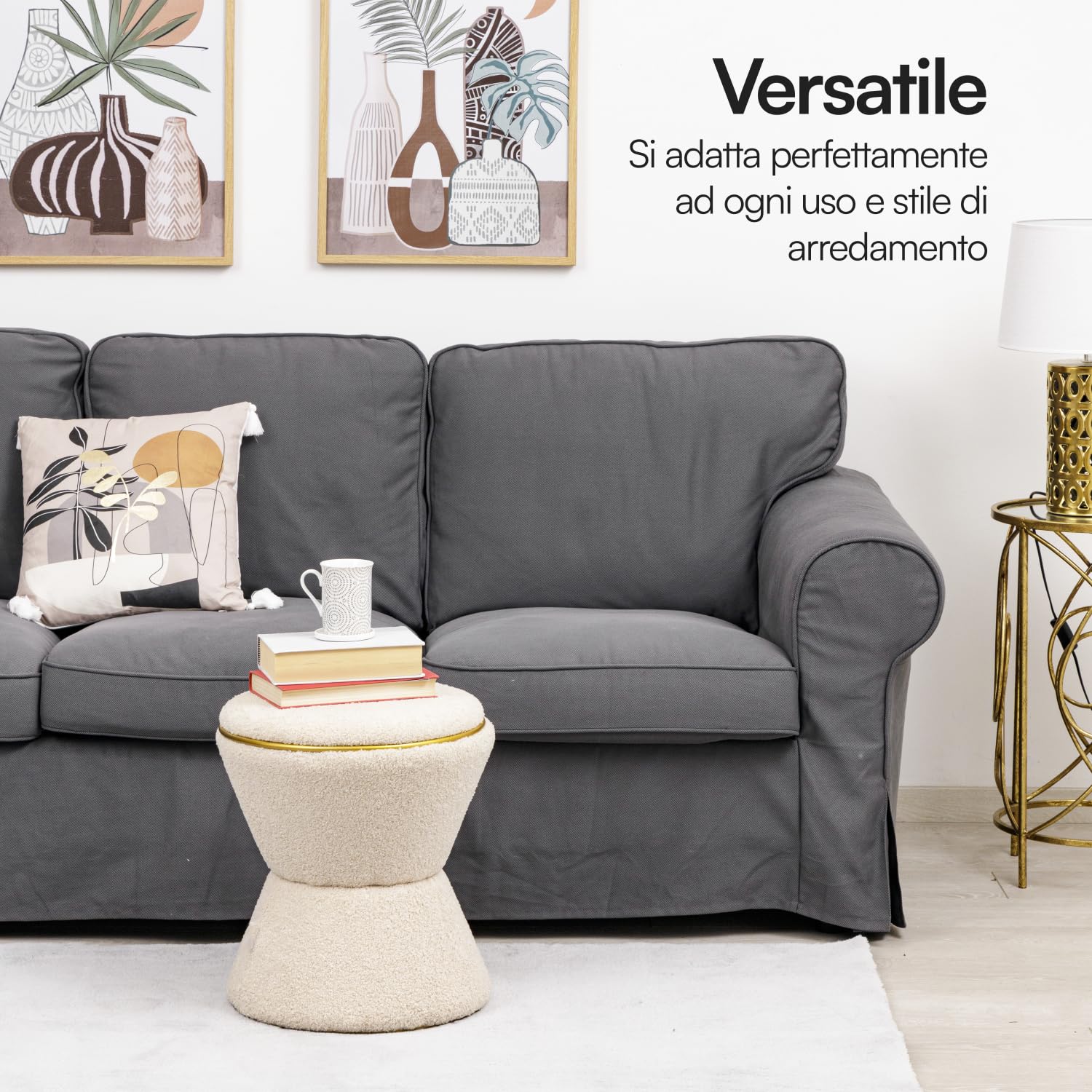 Baroni Home Pouf Poggiapiedi Clessidra Sherpa Beige 37x37x43