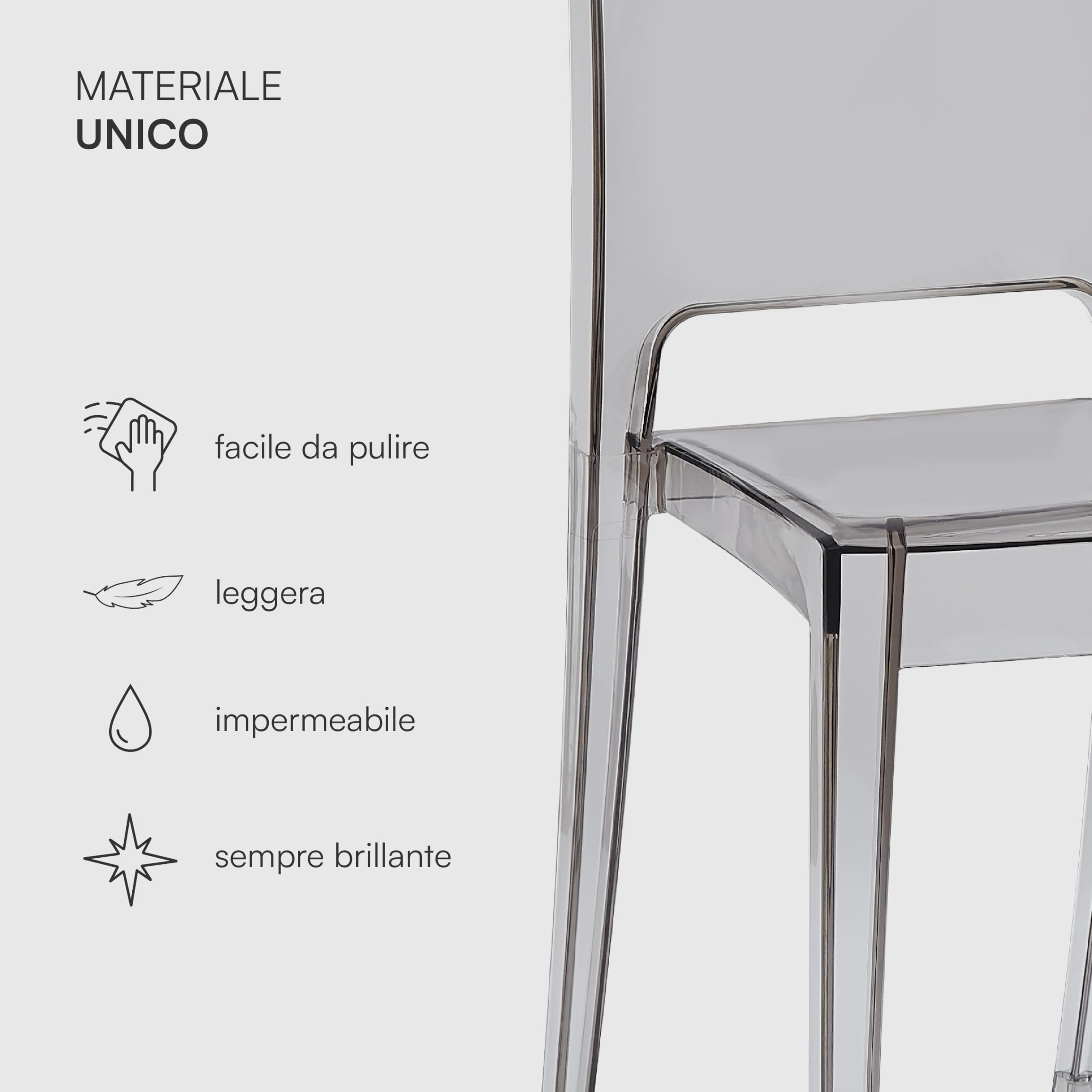 Baroni Home Set 4 Sedie Trasparenti Impilabili Fumè