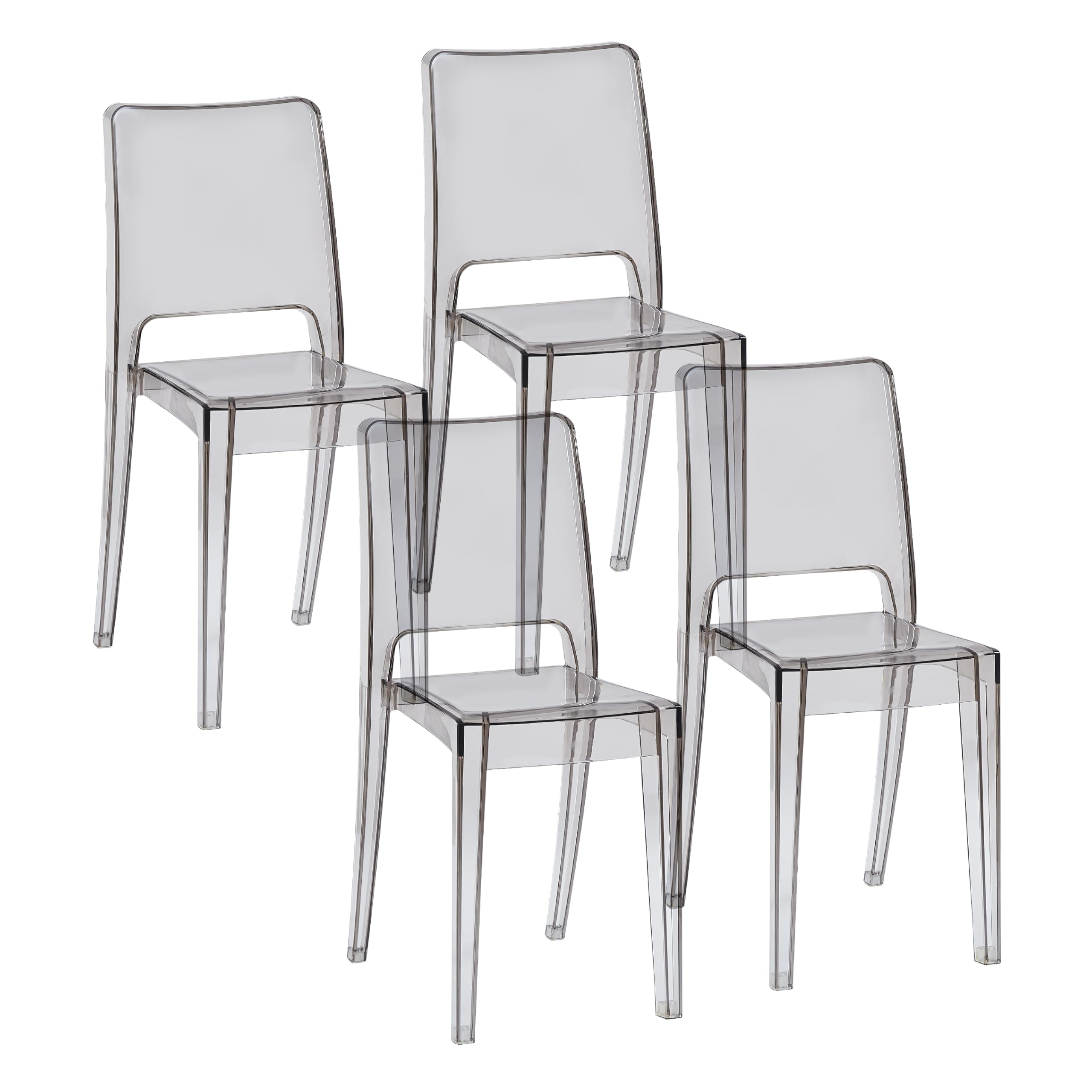 Baroni Home Set 4 Sedie Trasparenti Impilabili Fumè