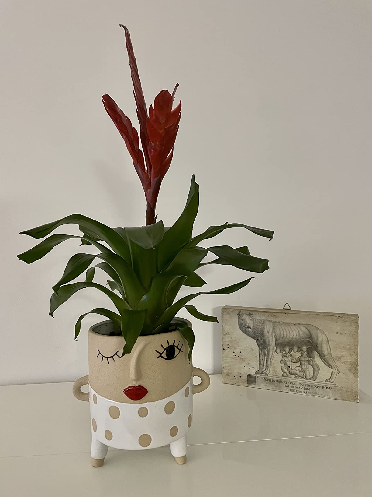 Baroni Home vaso ceramica volto occhiolino 25 cm dipinto mano