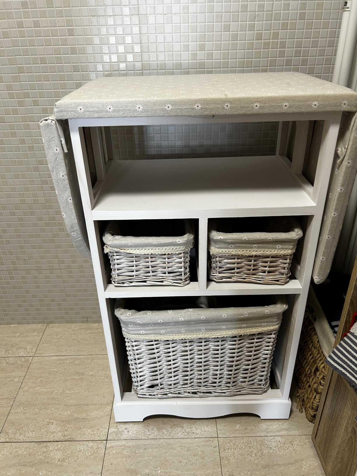 Baroni Home Mobile da Stiro Bianco 3 Cesti 54x36x86 cm