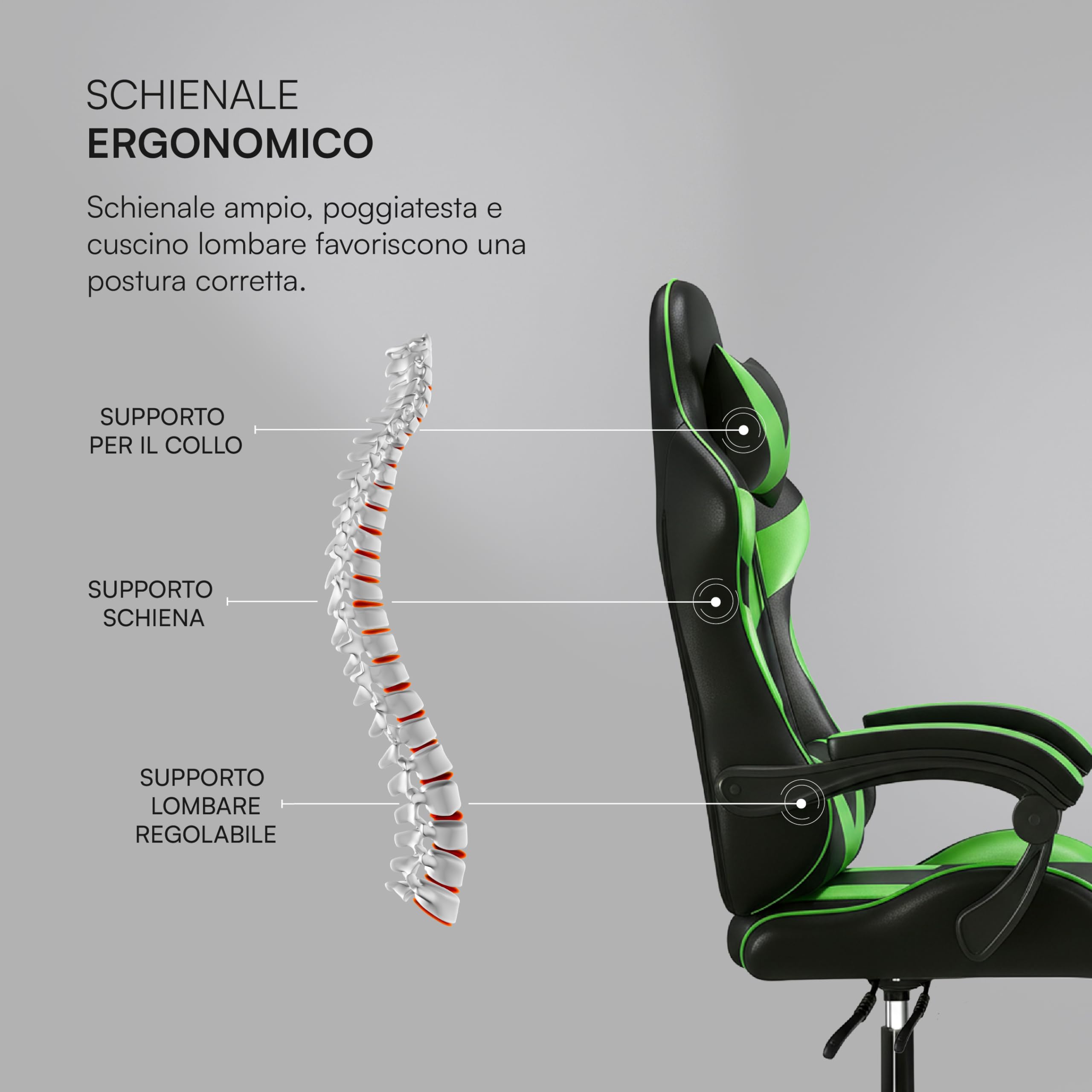 Baroni Home sedia gaming nera e verde reclinabile similpelle