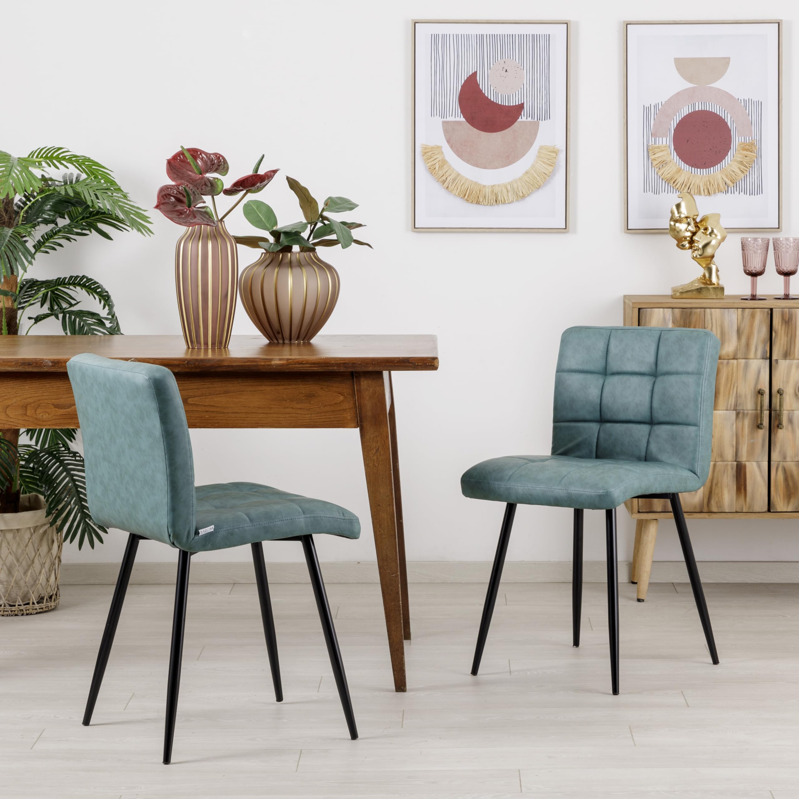 Baroni Home Sedia Moderna sedia blu petrolio ecopelle