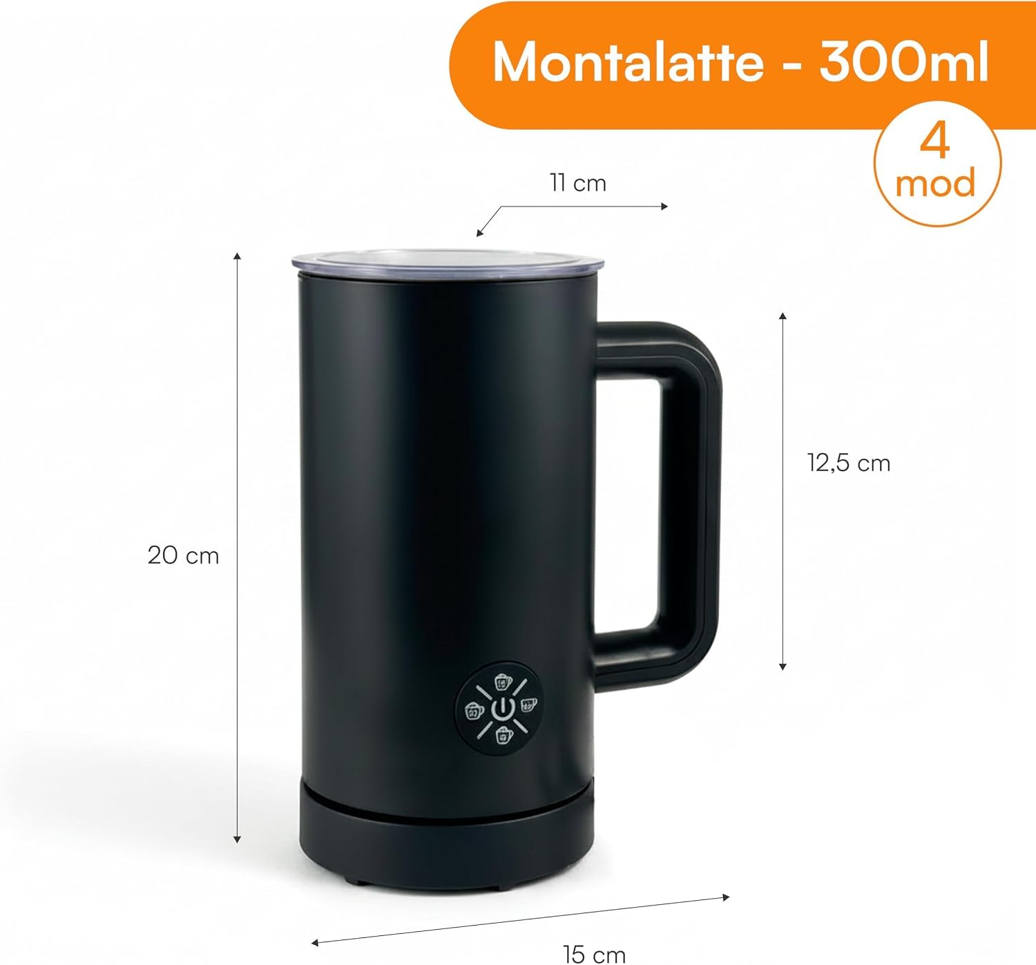 Baroni Home Montalatte Elettrico 4 in 1 Schiumalatte 300 ml Caldo Freddo