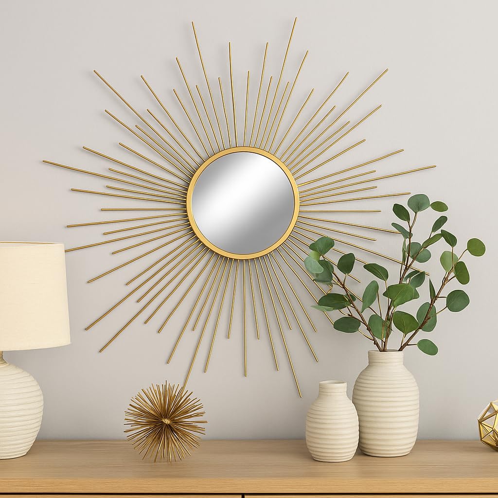 Baroni Home Specchio da Parete Raggi Oro 60x60 cm