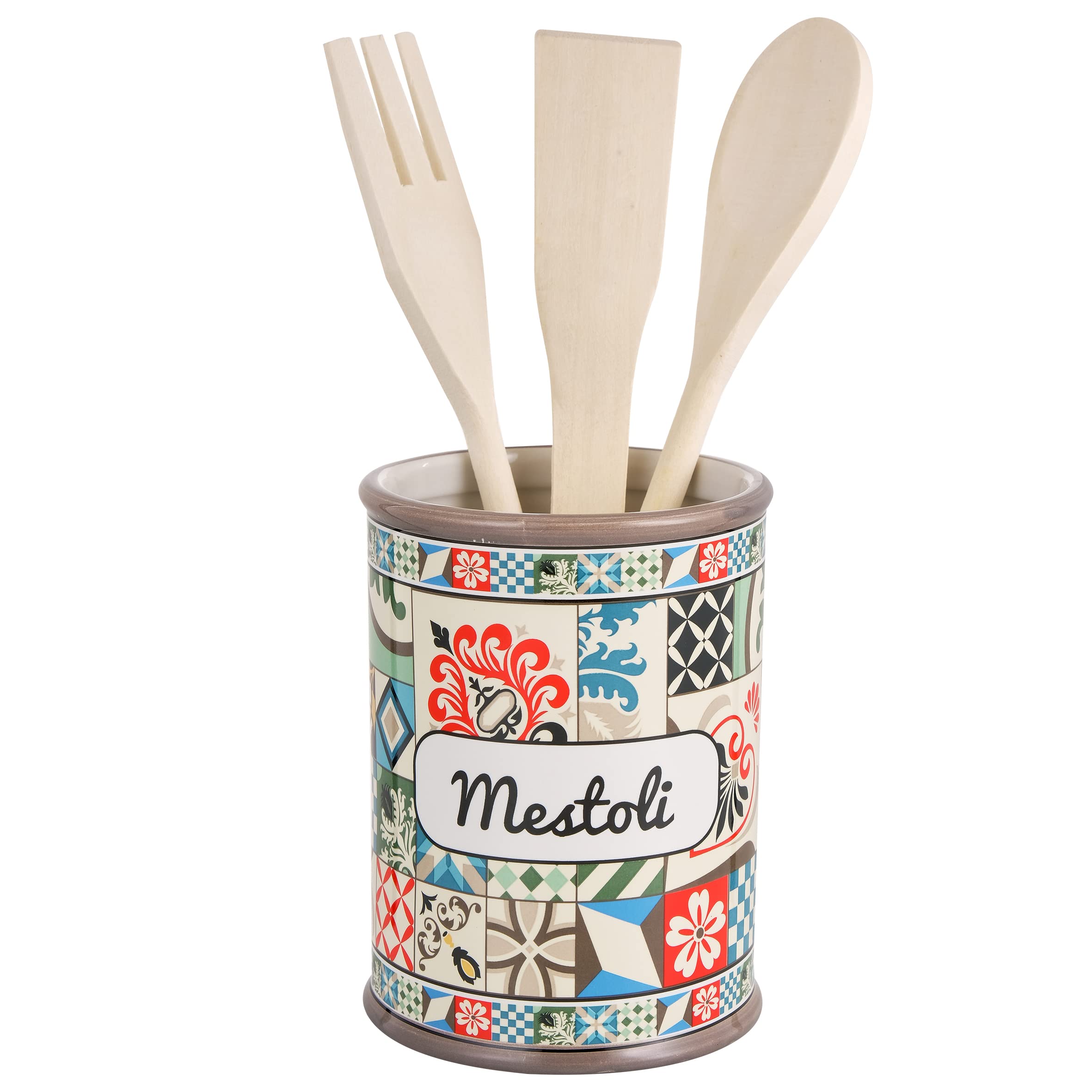 Baroni Home CRW832 portamestoli ceramica con mestoli 11x11x25 cm
