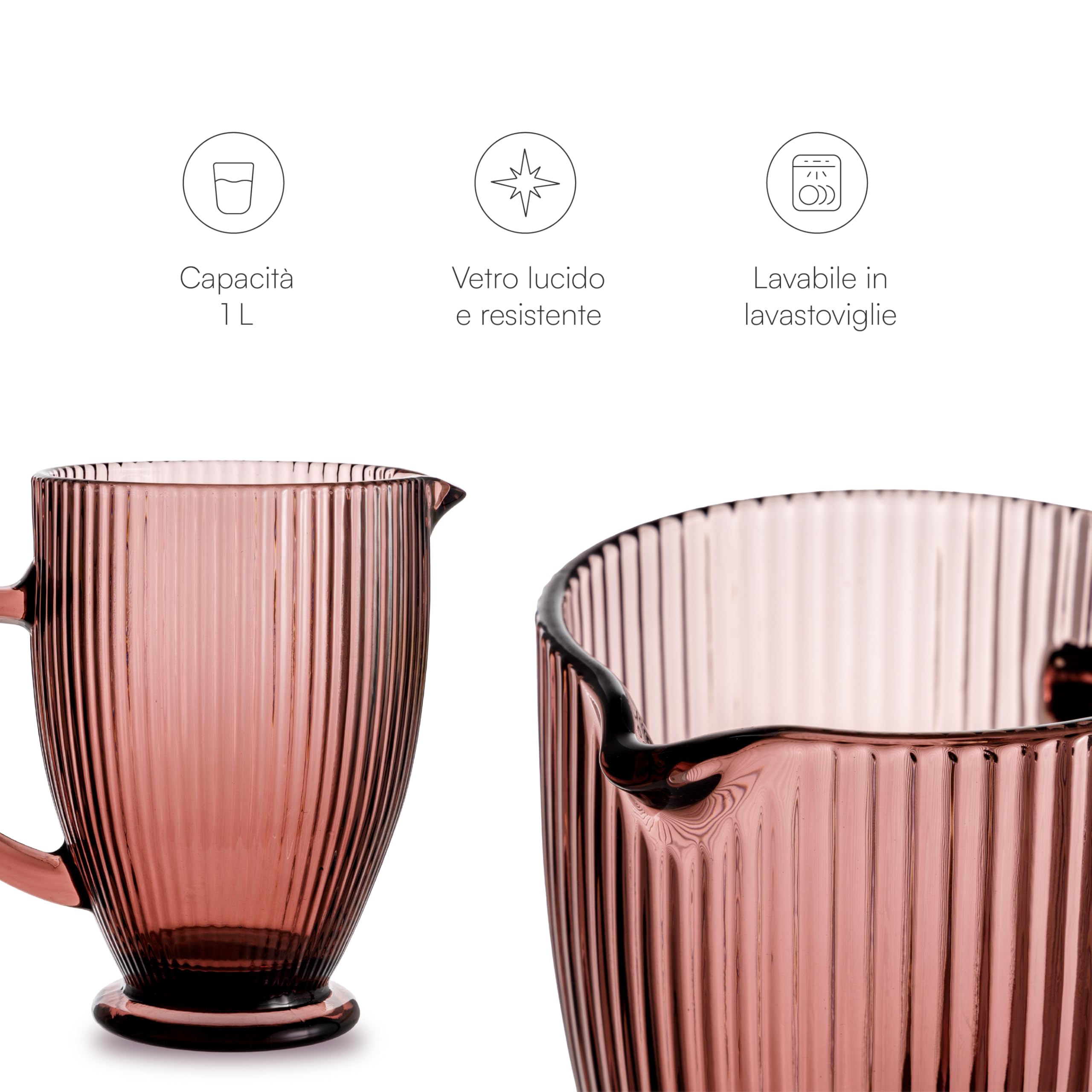 Baroni Home Caraffa Vetro Rosa 1L Antigoccia 20x13x19 cm