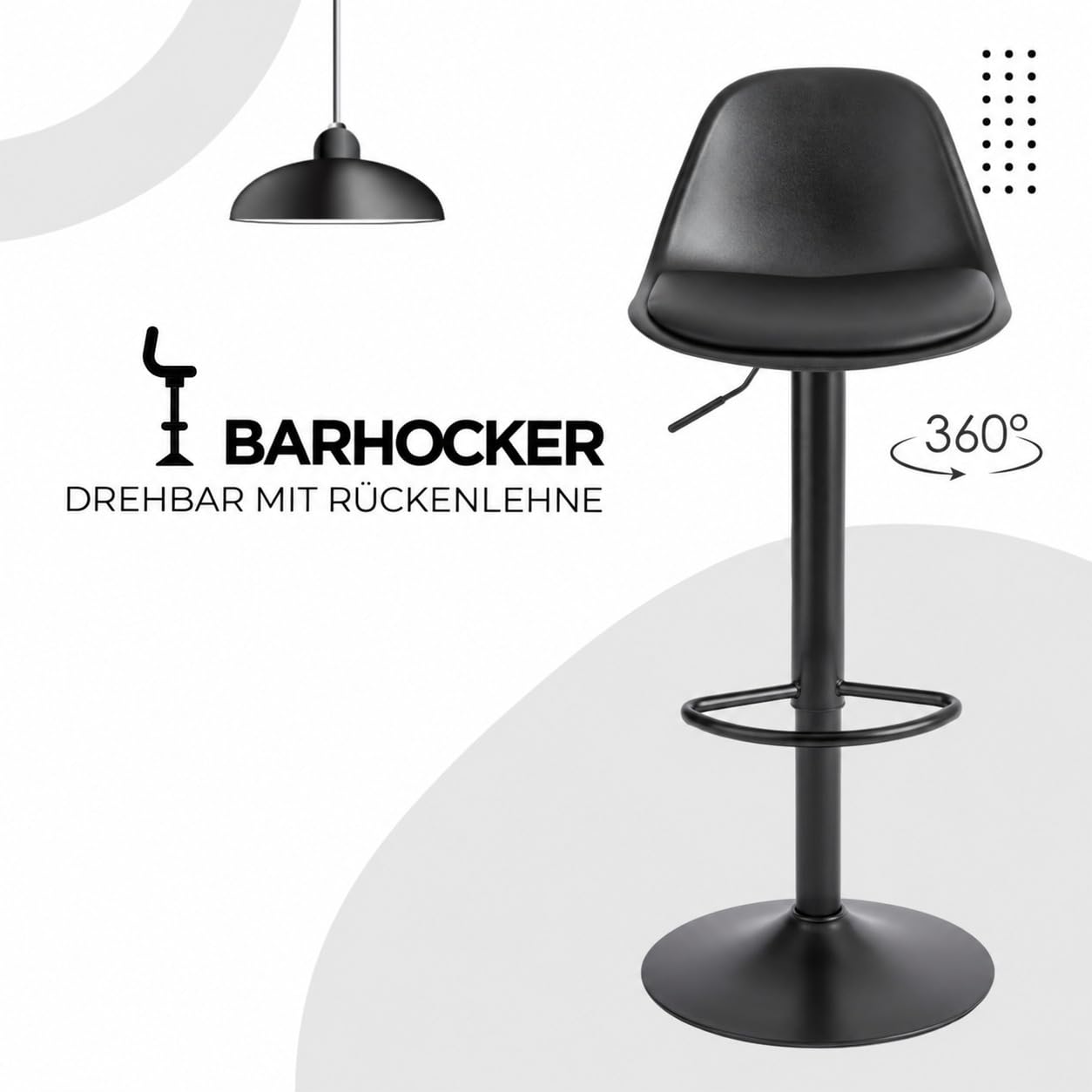 Baroni Home Sgabello Girevole Nero 1 Pezzo Altezza Regolabile