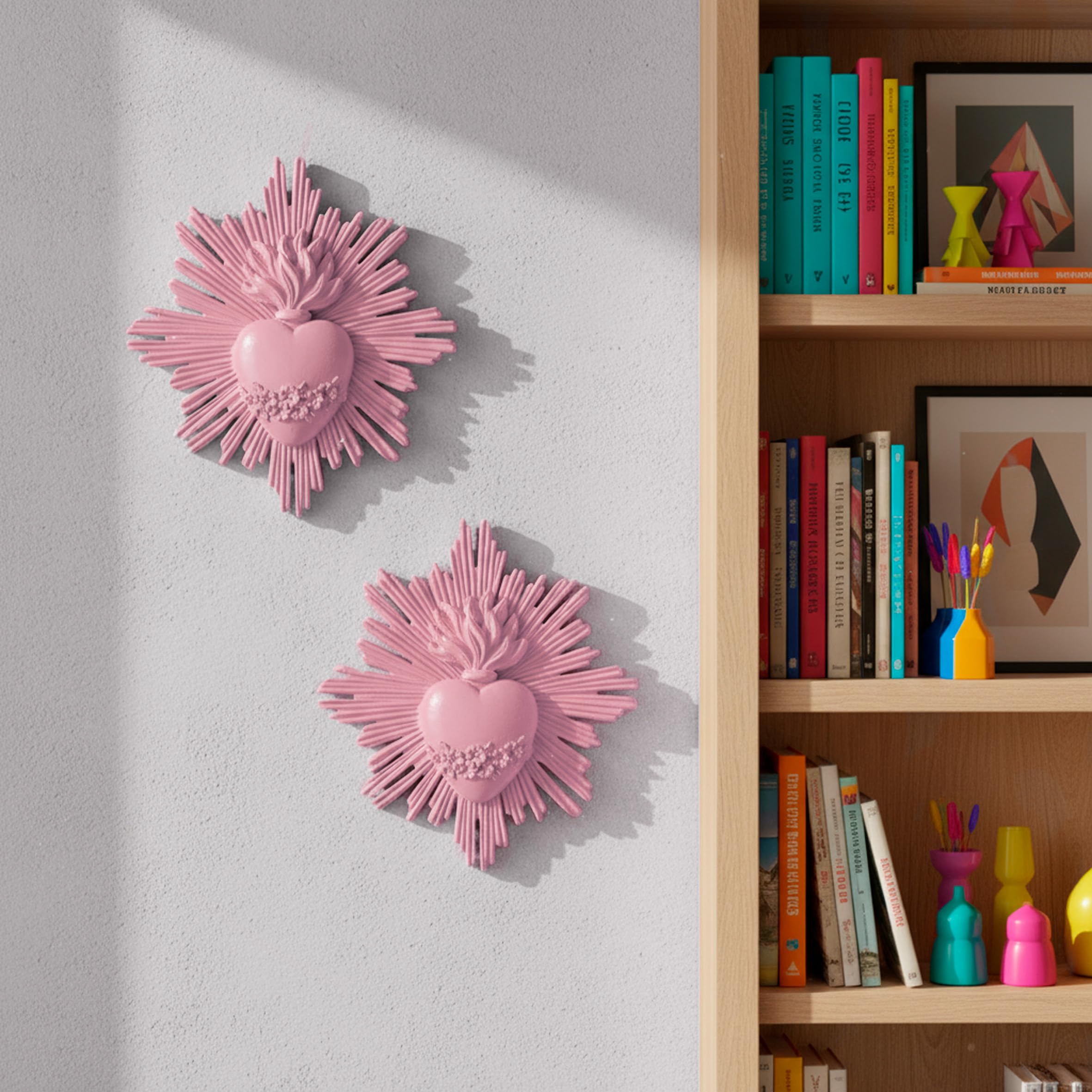 Baroni Home ex voto cuore sacro rosa resina 14x14 cm raggi