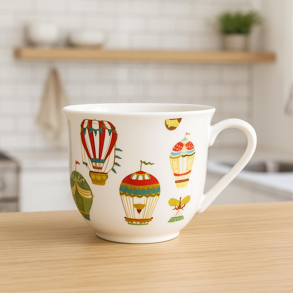Baroni Home Tazza porcellana mongolfiere 14x11x10 cm