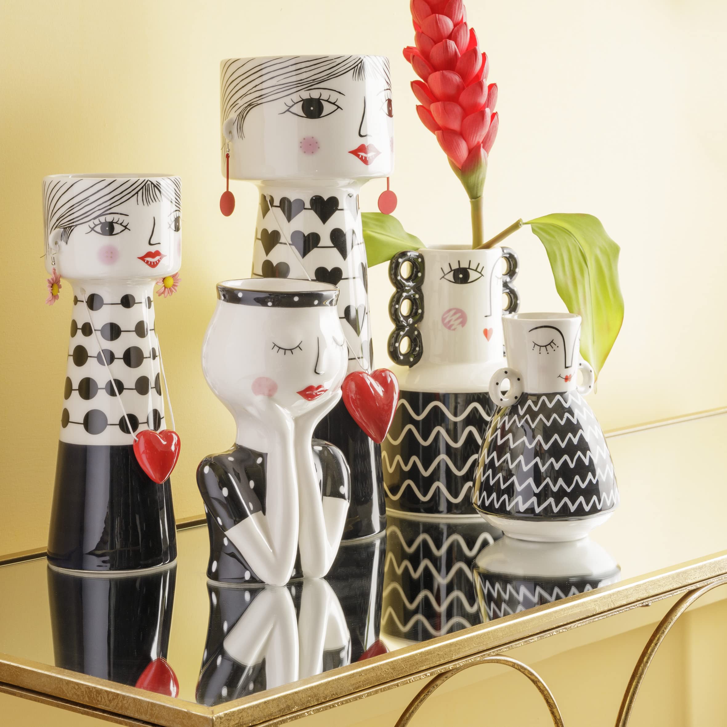Baroni Home Vaso Pop in Ceramica Sei Manici Dipinto a Mano