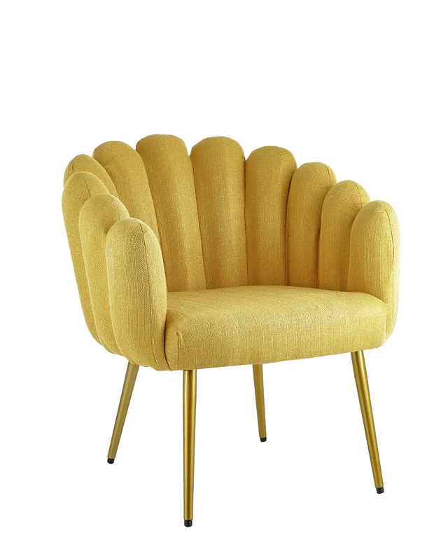 Baroni Poltrona Conchiglia Tessuto Gialla Gambe Oro 67x64cm