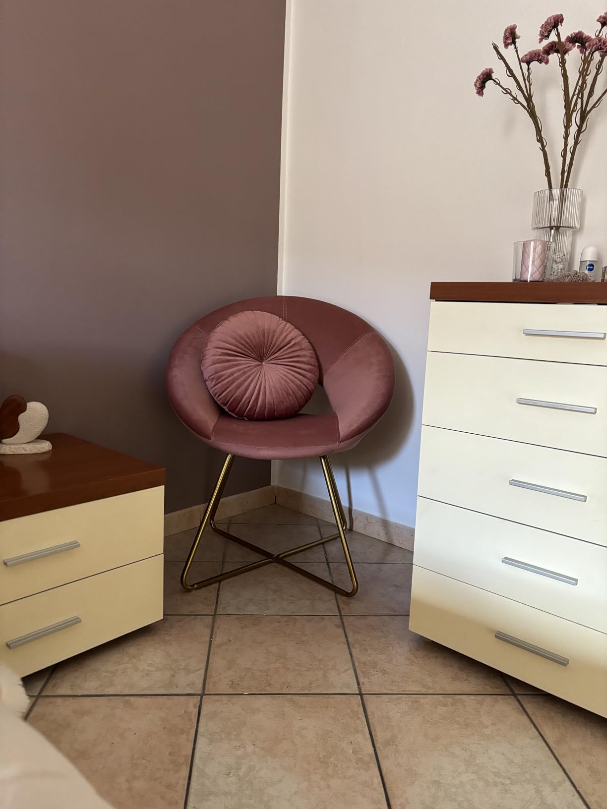 Baroni Home poltrona velluto beige gambe oro 71x59x84 cm