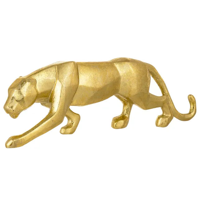 Baroni Home Statuetta Leopardo Oro in Resina 24x5x7 cm Moderna