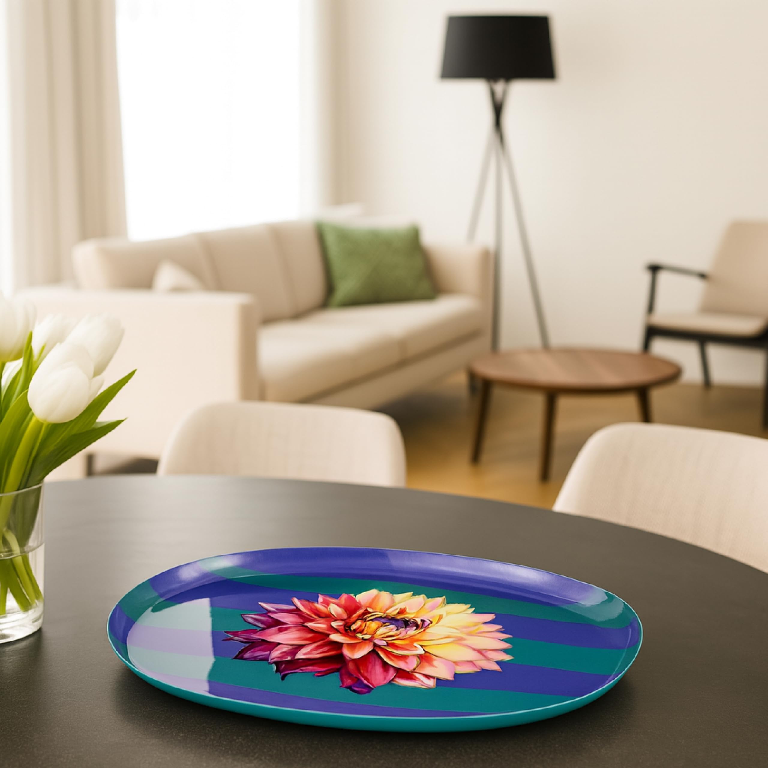 Baroni Home Vassoio Ovale Fiore Arancione in metallo 30x23 cm
