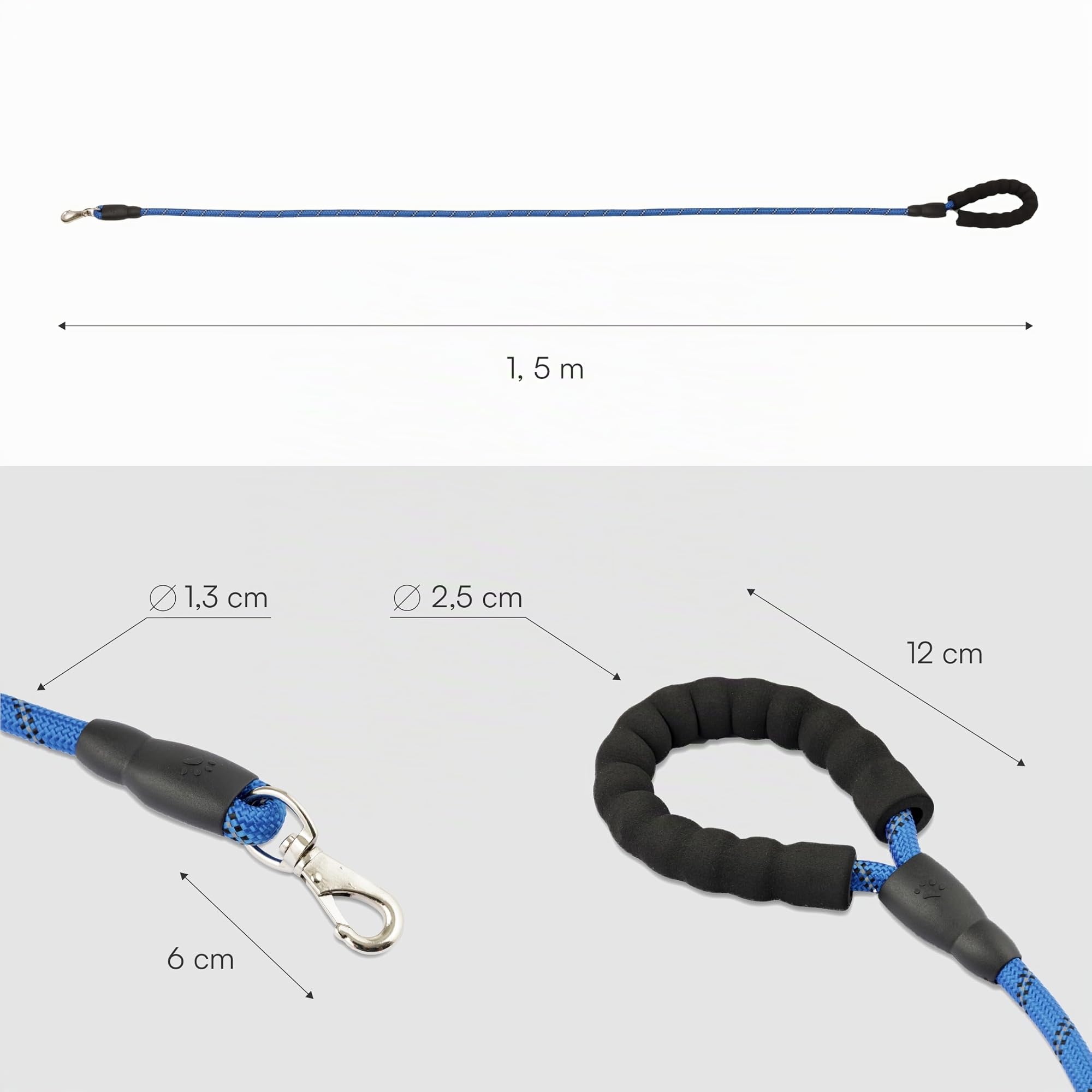 Baroni Home Guinzaglio Cane 1,5 m Blu Nylon Riflettente