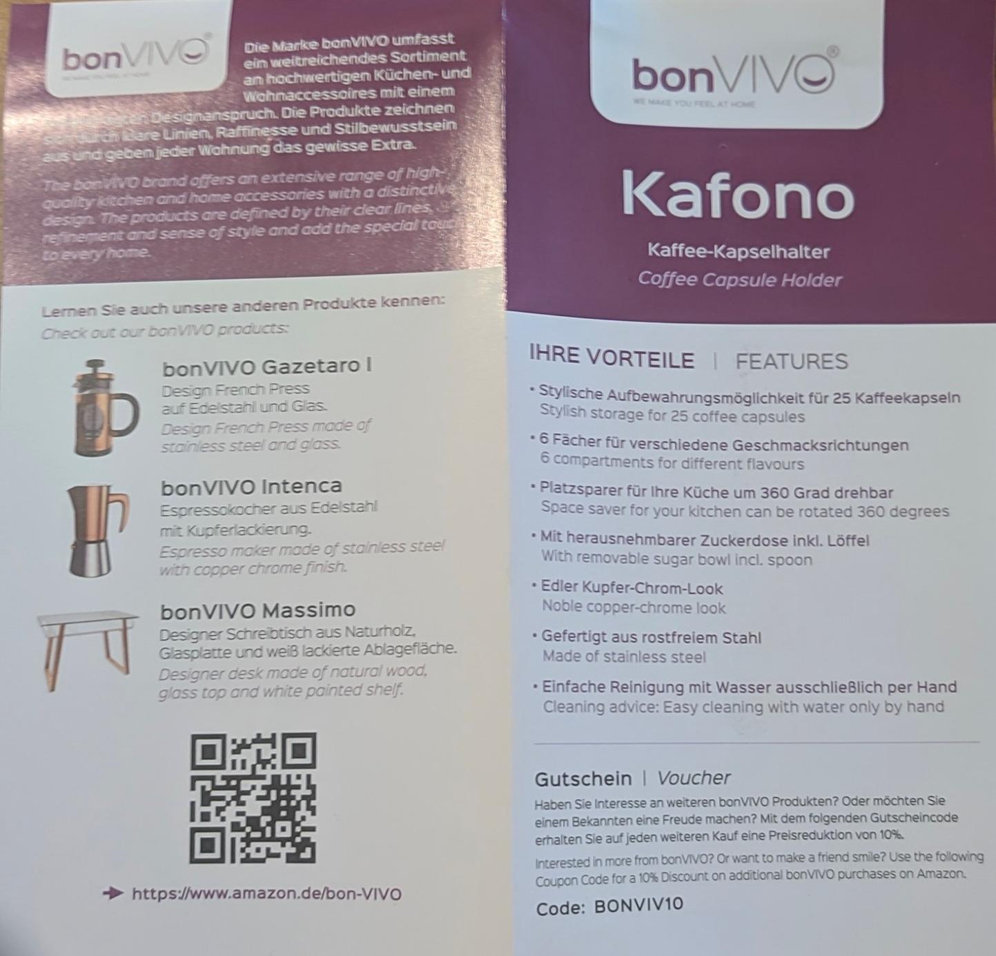 bonVIVO Kafono portacapsule 25 capsule acciaio rame girevole