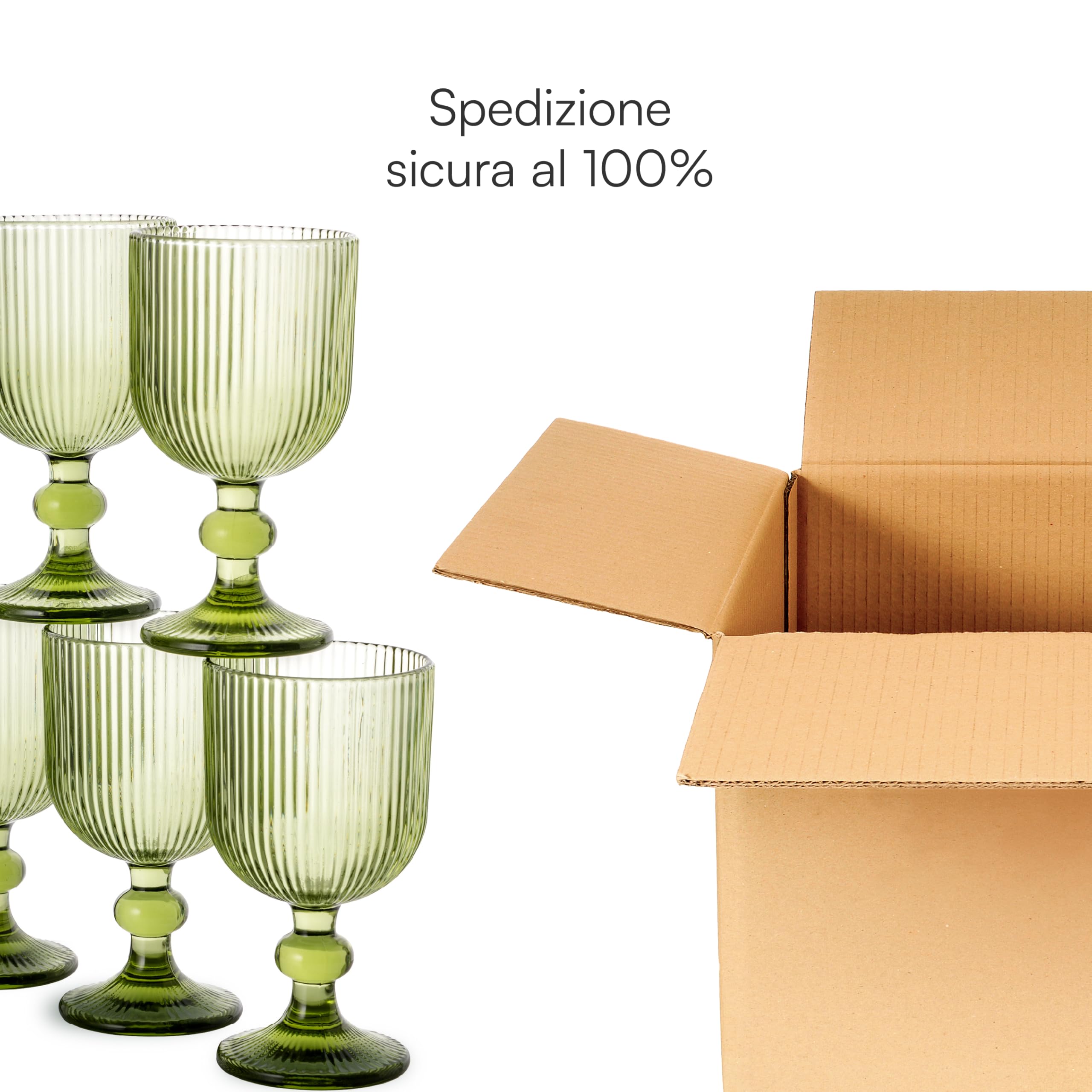 Baroni Home Set 6 Calici Vetro Verde Righe 20 CL