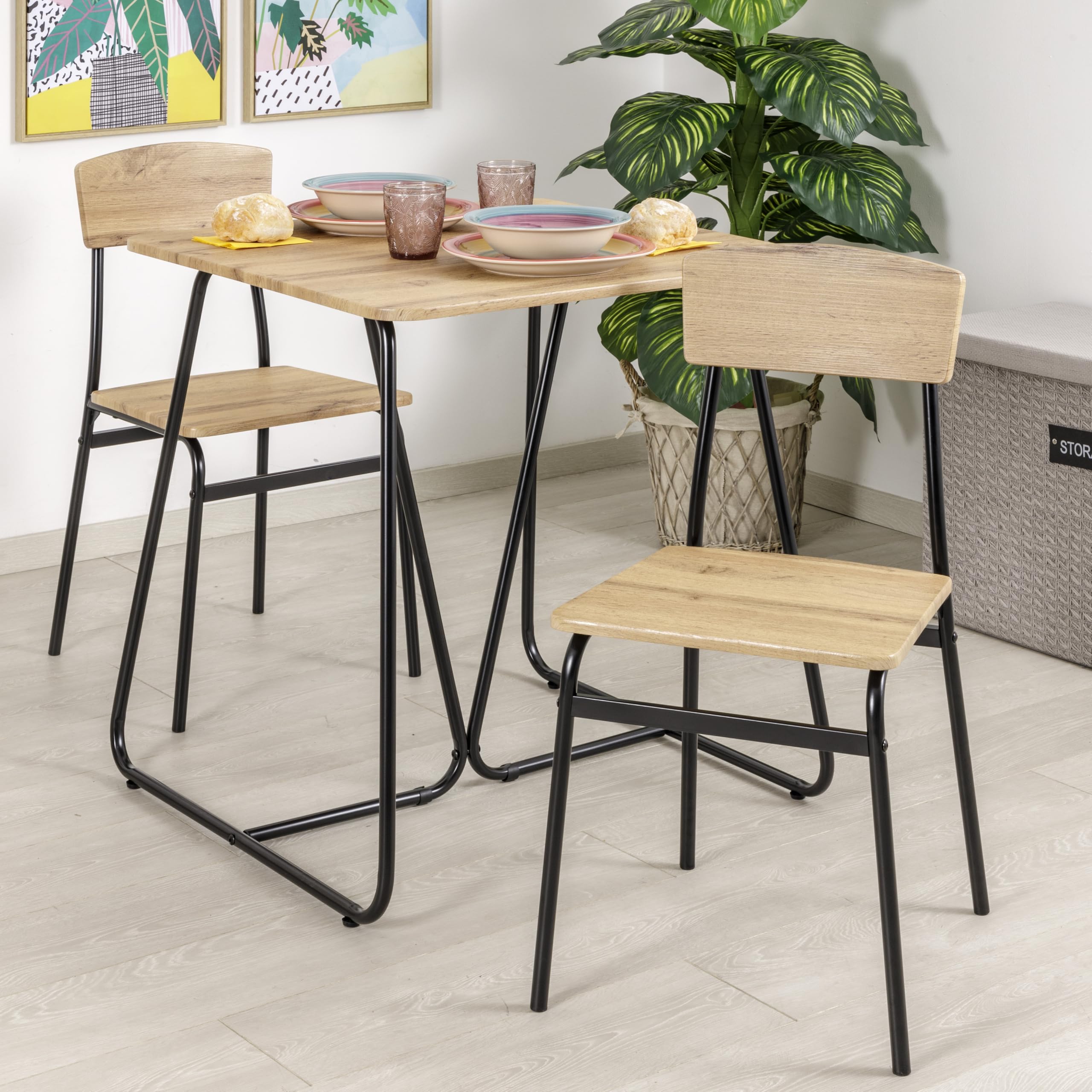 Baroni Home set 4 sedie pranzo nero effetto rovere MDF