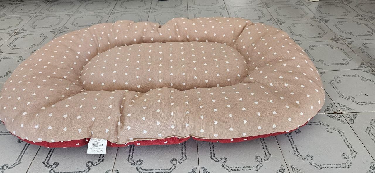 Baroni Home cuscino cane ovale 90x57x8 cm beige cuori