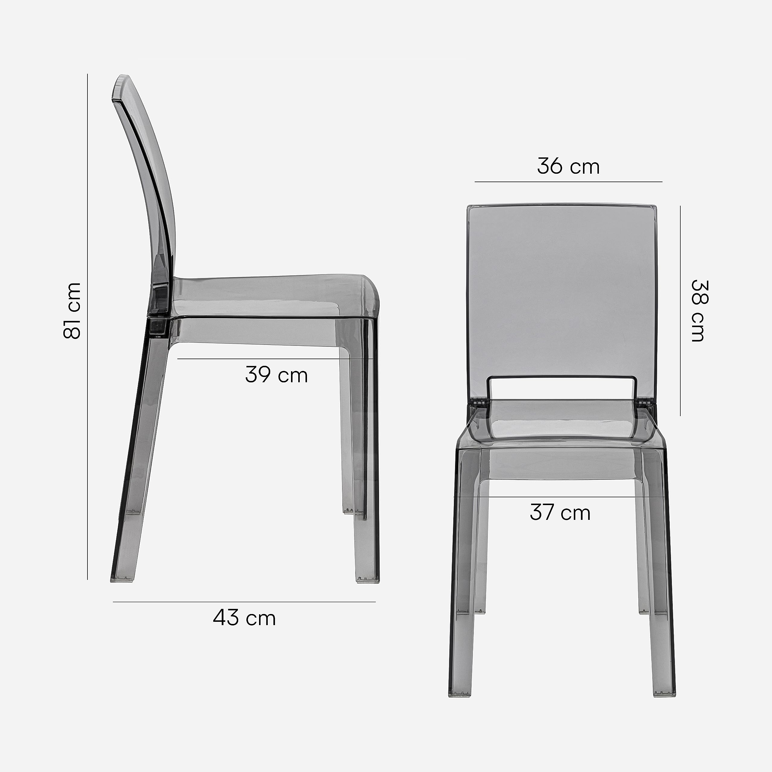 Baroni Home Sedie Policarbonato Smoke 36x81x43 cm Set 4 Pezzi