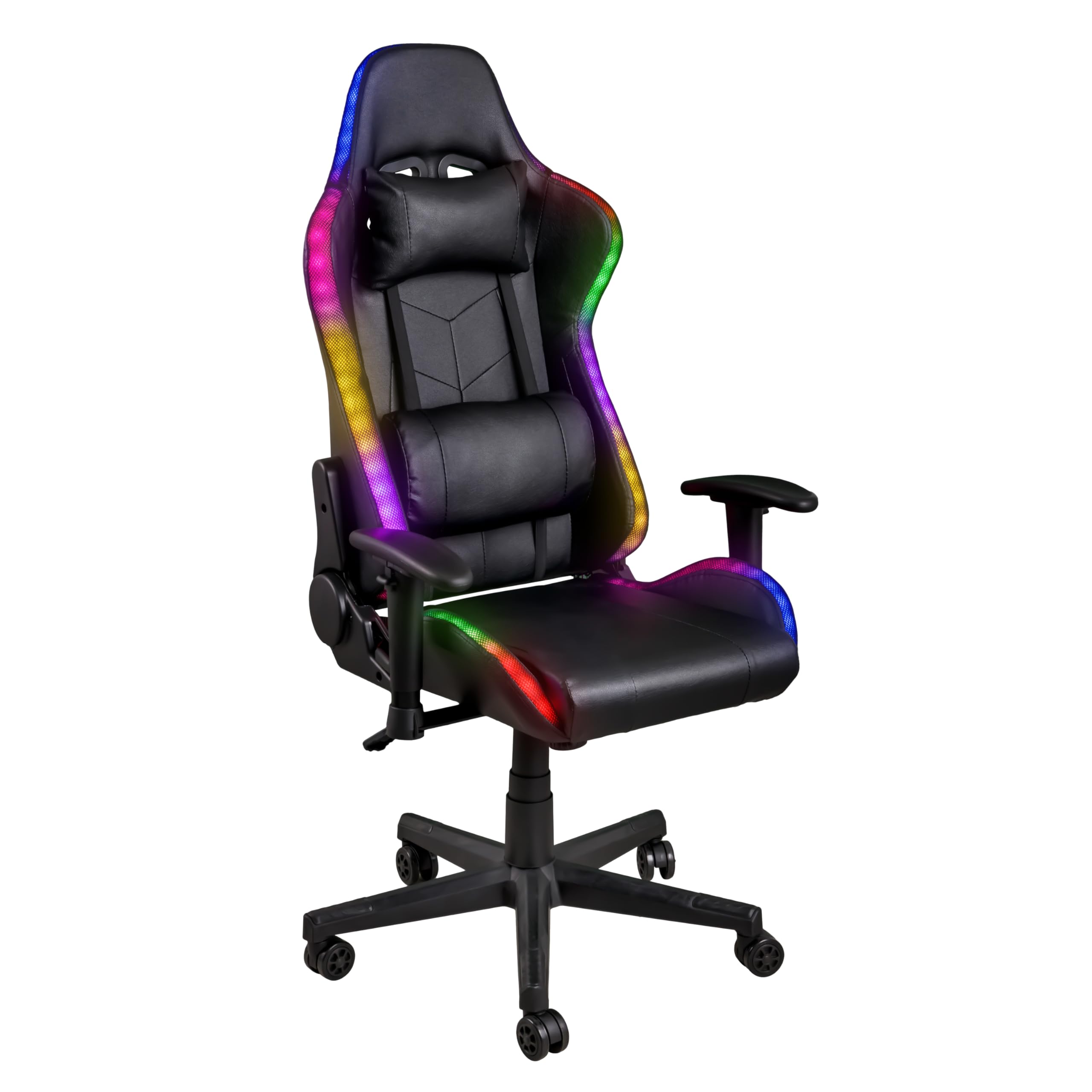 Baroni Home Sedia Gaming LED Nera Reclinabile 180°