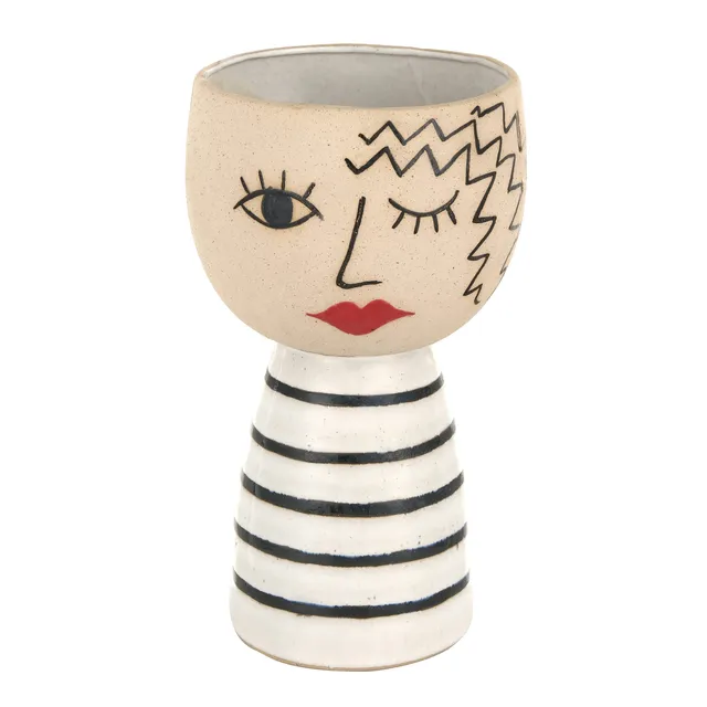 Baroni Home vaso ceramica volto occhiolino 25 cm dipinto mano