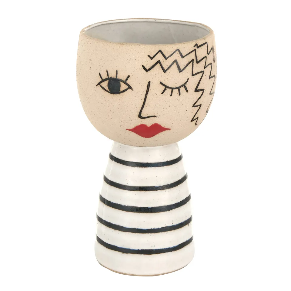Baroni Home vaso ceramica volto occhiolino 25 cm dipinto mano