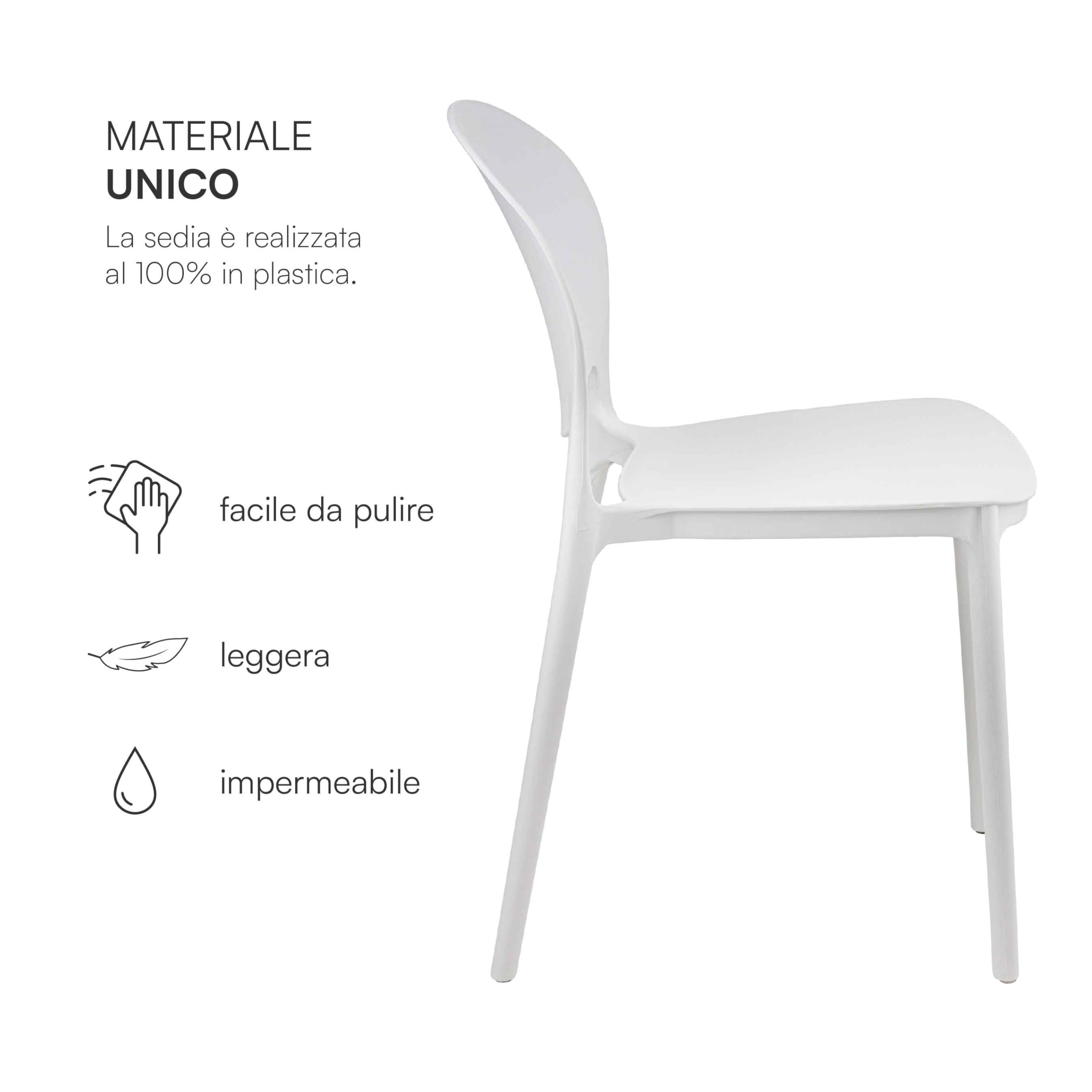 Baroni Home Set 4 Sedie Plastica Bianca 46x50x80 cm