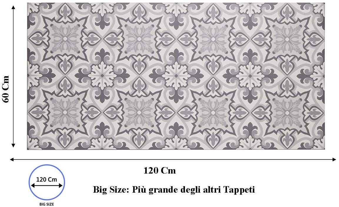 Baroni Home Tappeto Cucina PVC 120x60 cm Grigio Antiscivolo