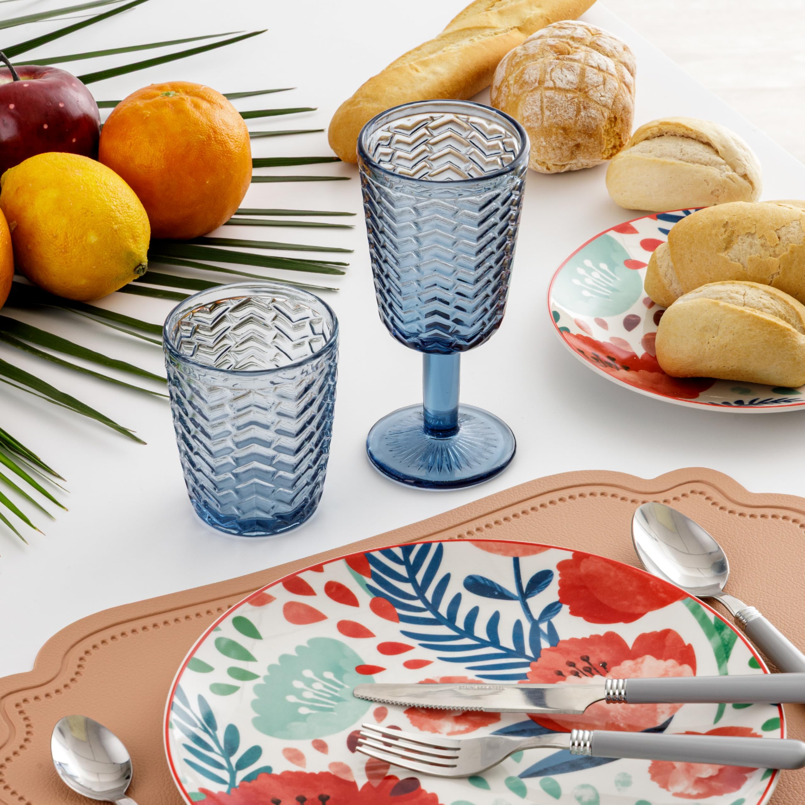 Baroni Home Wave Set 6 Bicchieri Vetro Blu 30 CL Righe