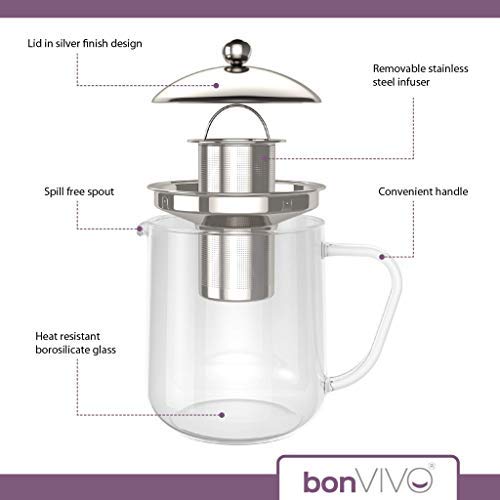 bonVIVO Fridu II Teiera Vetro con Filtro 1 Litro