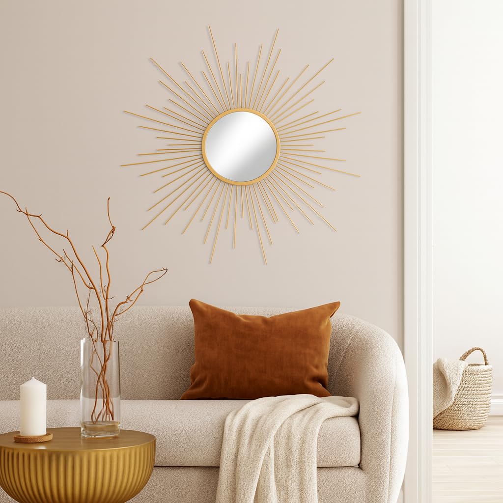 Baroni Home Specchio da Parete Raggi Oro 60x60 cm