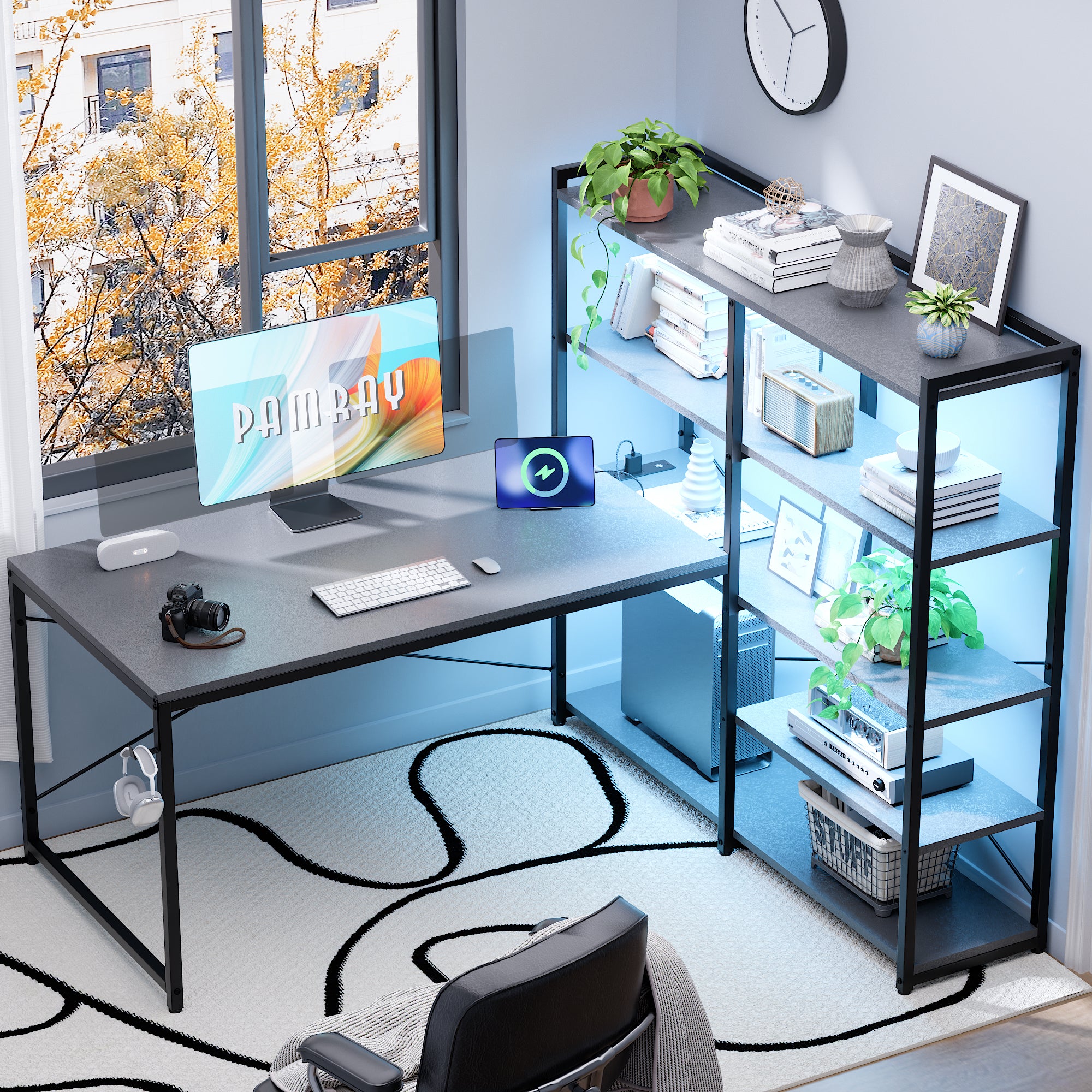 Pamray 49 Pollici Scrivania Angolare Gaming con LED Marrone