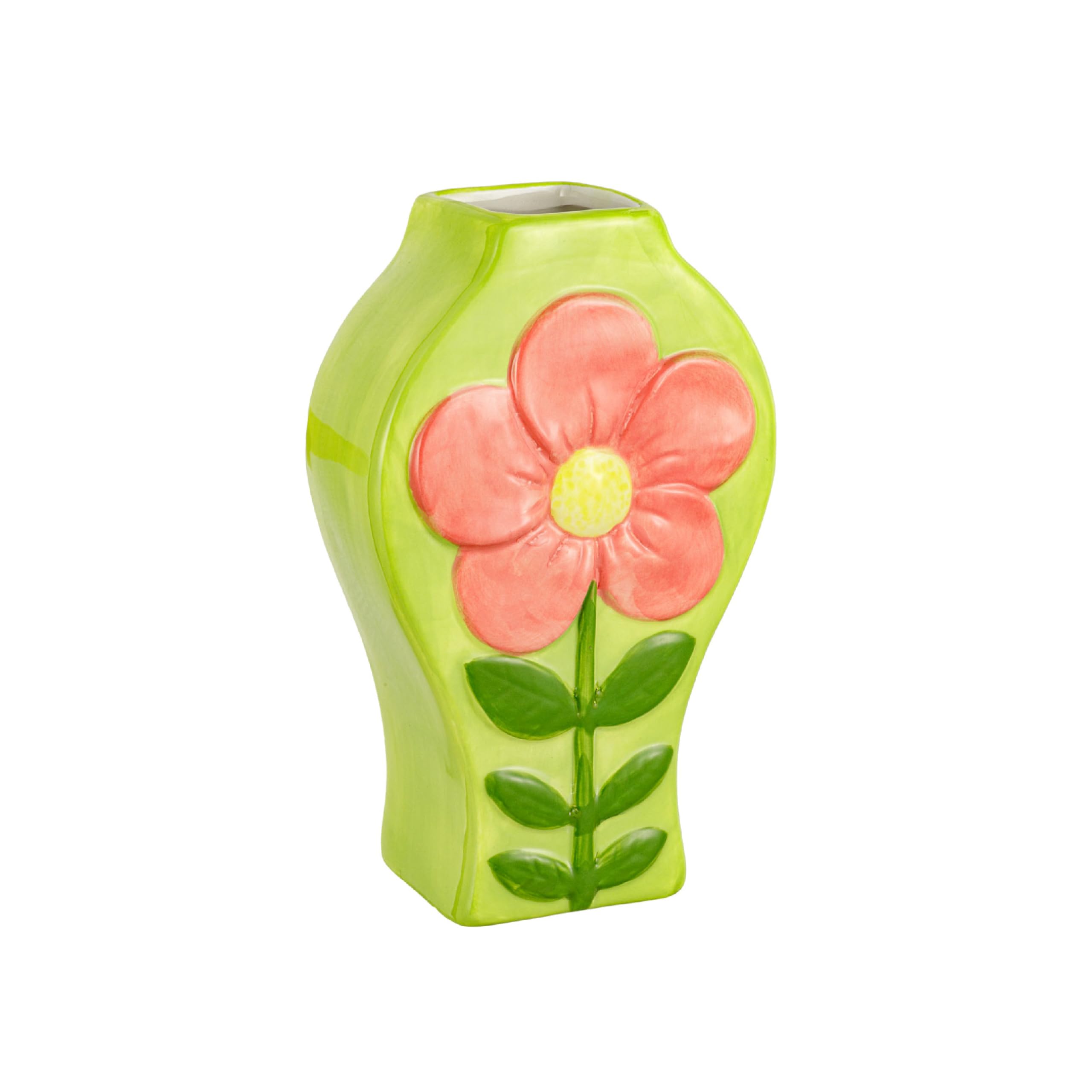 Baroni Home Vaso Ceramica Verde Fiore Arancione 12x6x18,5 cm