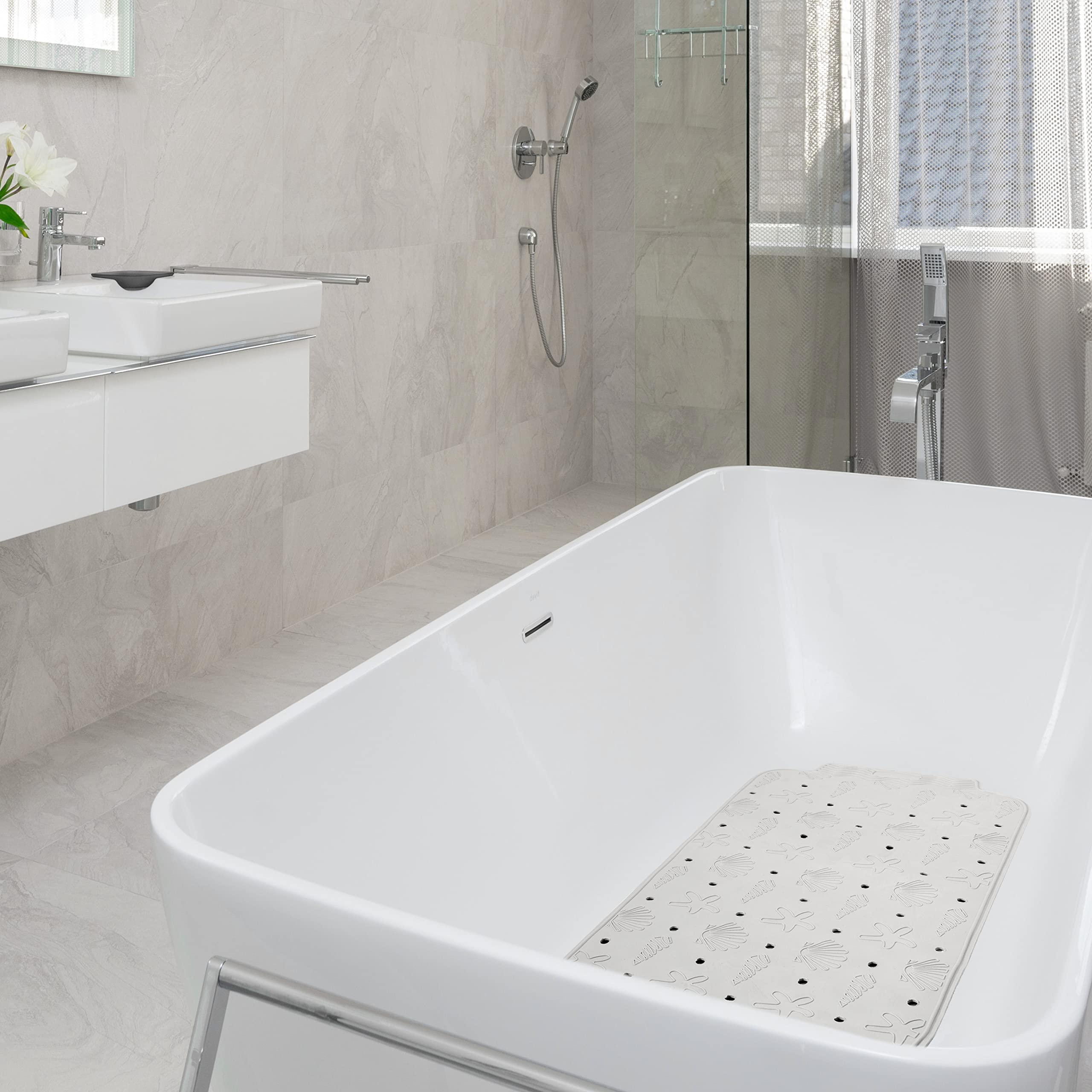Baroni Home tappetino vasca antiscivolo bianco ovale 37x77 cm
