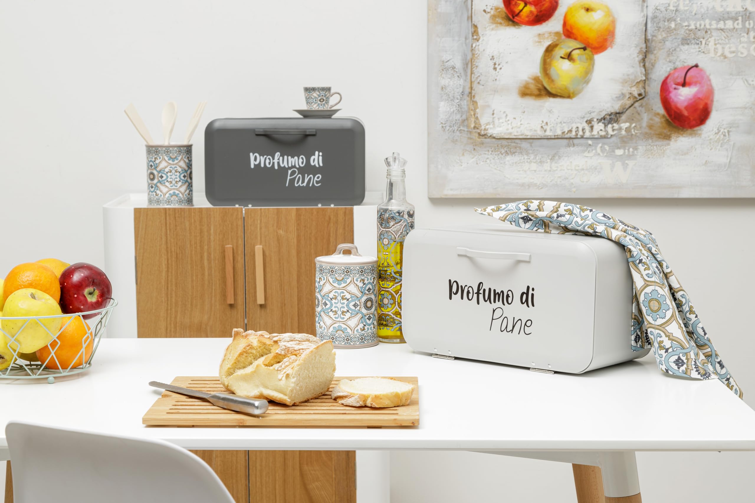 Baroni Home Portapane Metallo Grigio Chiaro 34X19X17 cm