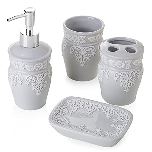 Baroni Home Montemaggi Set Bagno Ceramica 4 Pezzi Grigio