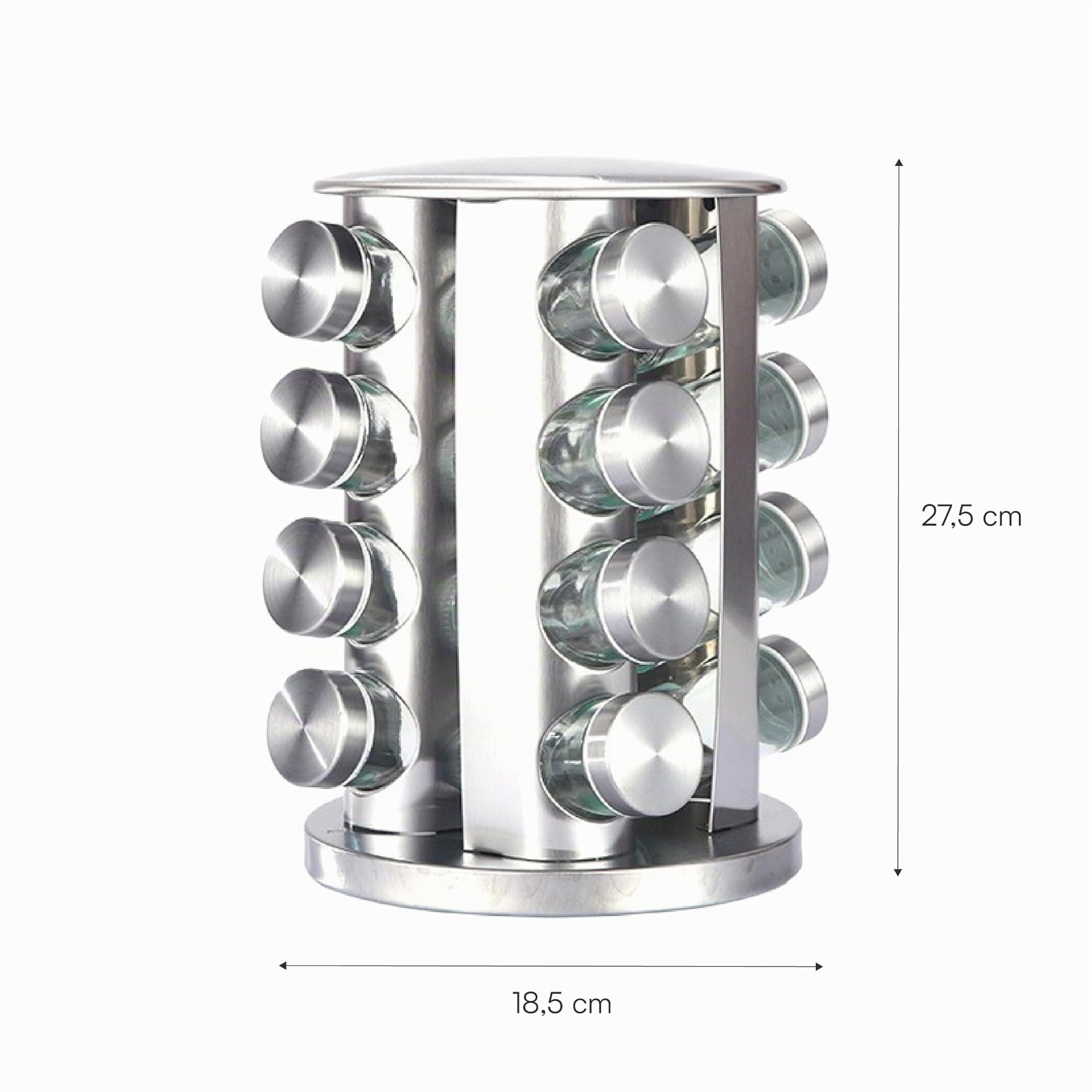 Baroni Home Portaspezie Girevole 360° 16 Barattoli Vetro Acciaio