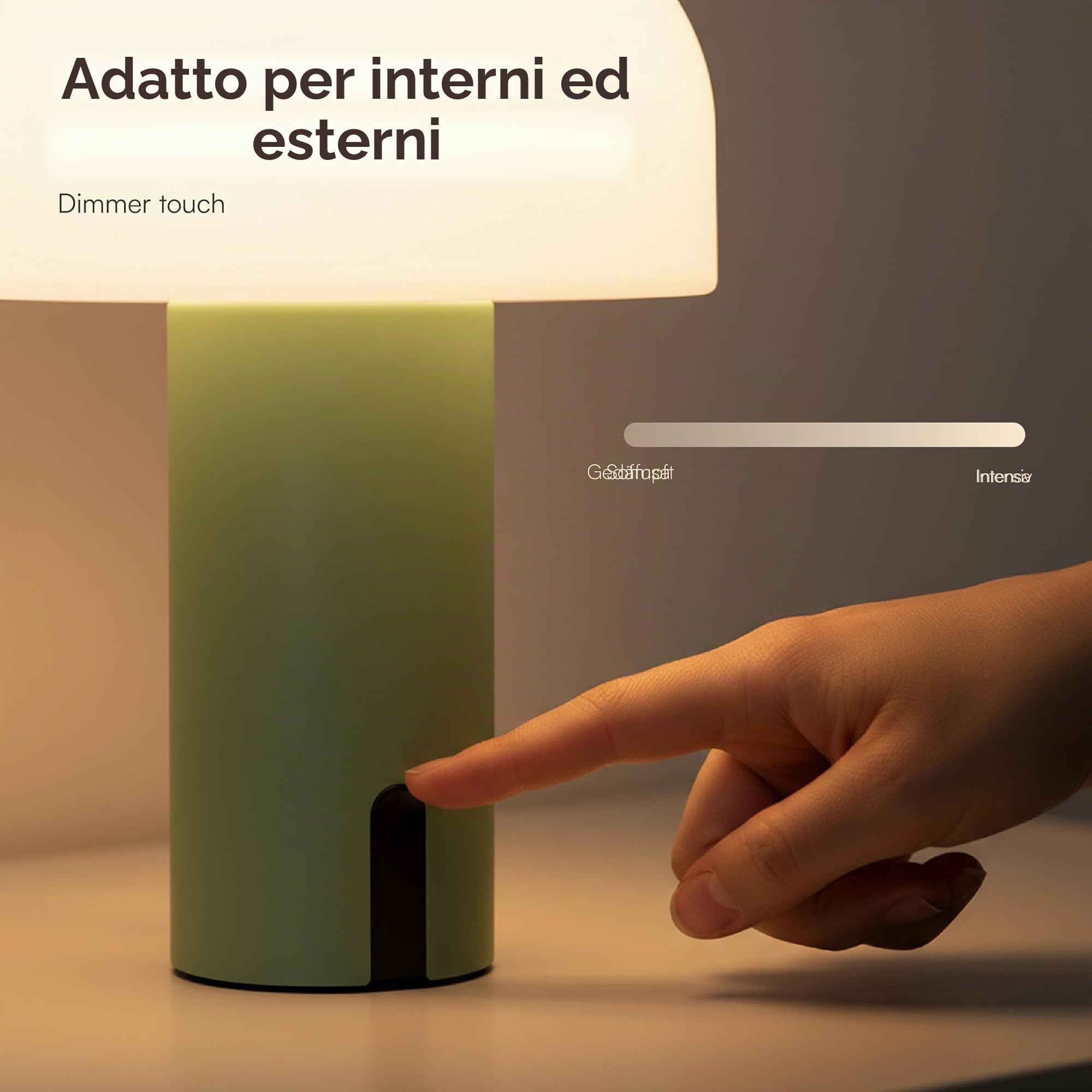 Baroni Home Lampada LED Fungo Senza Fili Verde 22 cm Ricaricabile
