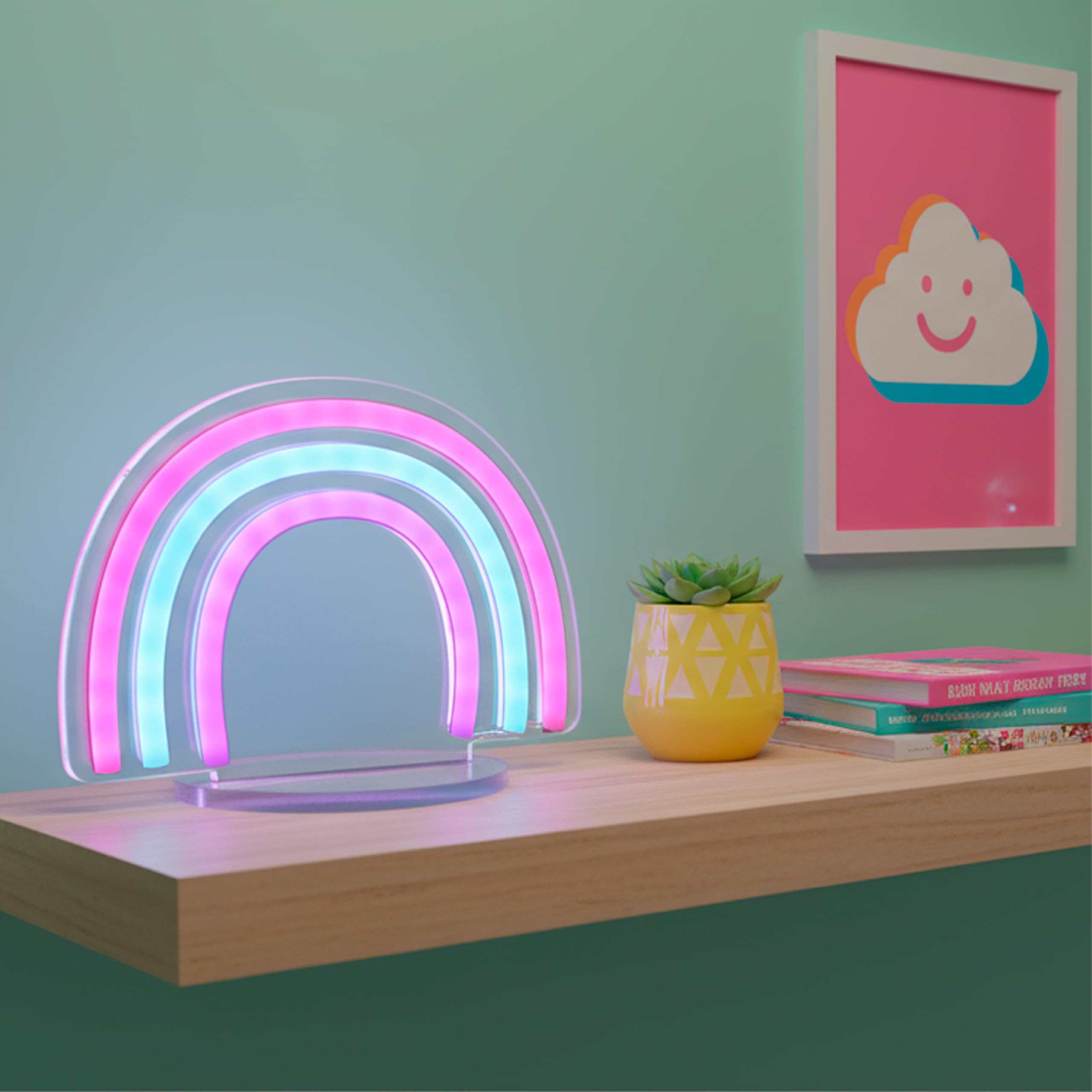 Baroni Home Arcobaleno lampada LED neon rosa celeste USB