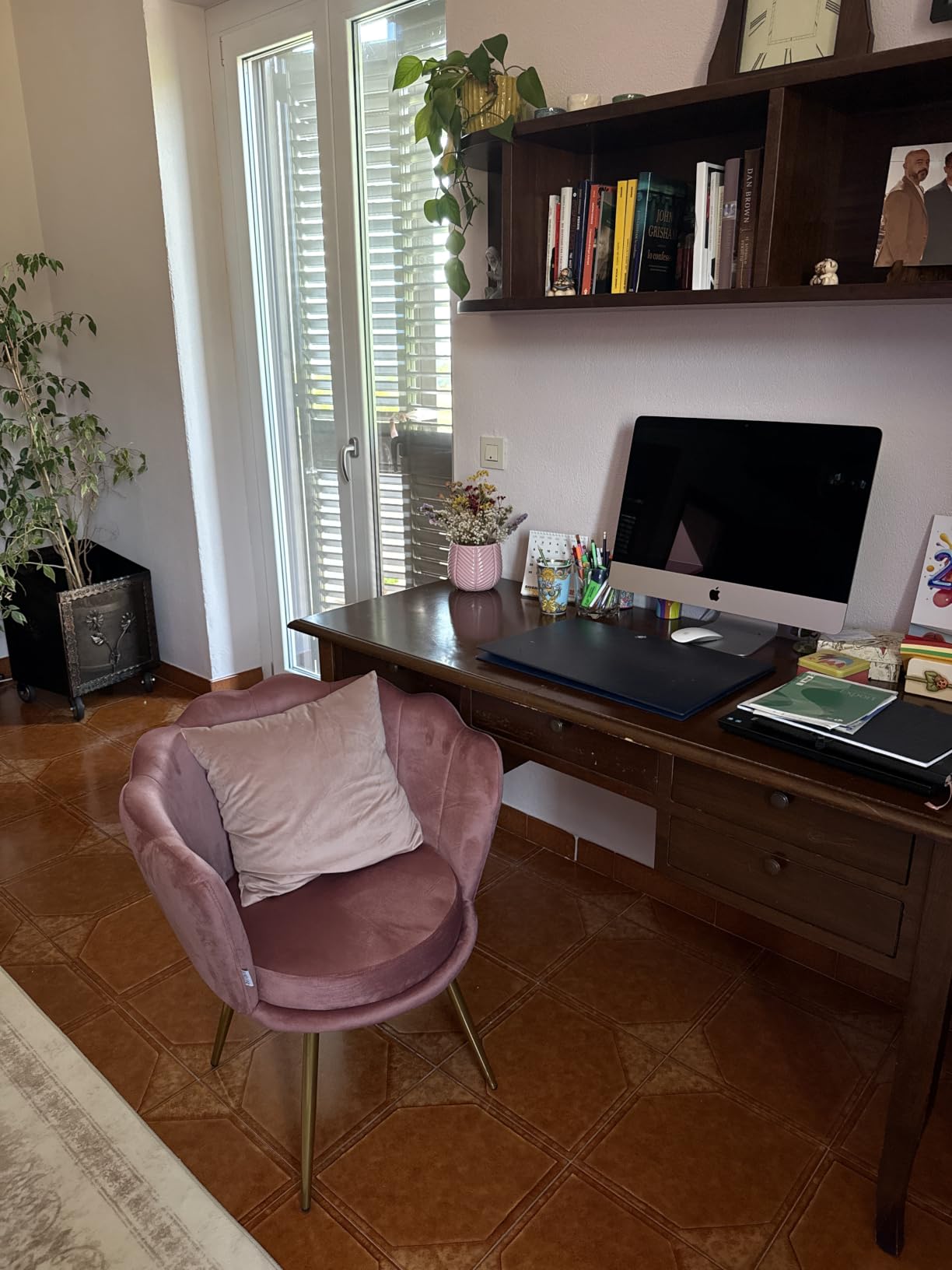 Baroni Home poltrona conchiglia velluto cipria 69x71x84 cm