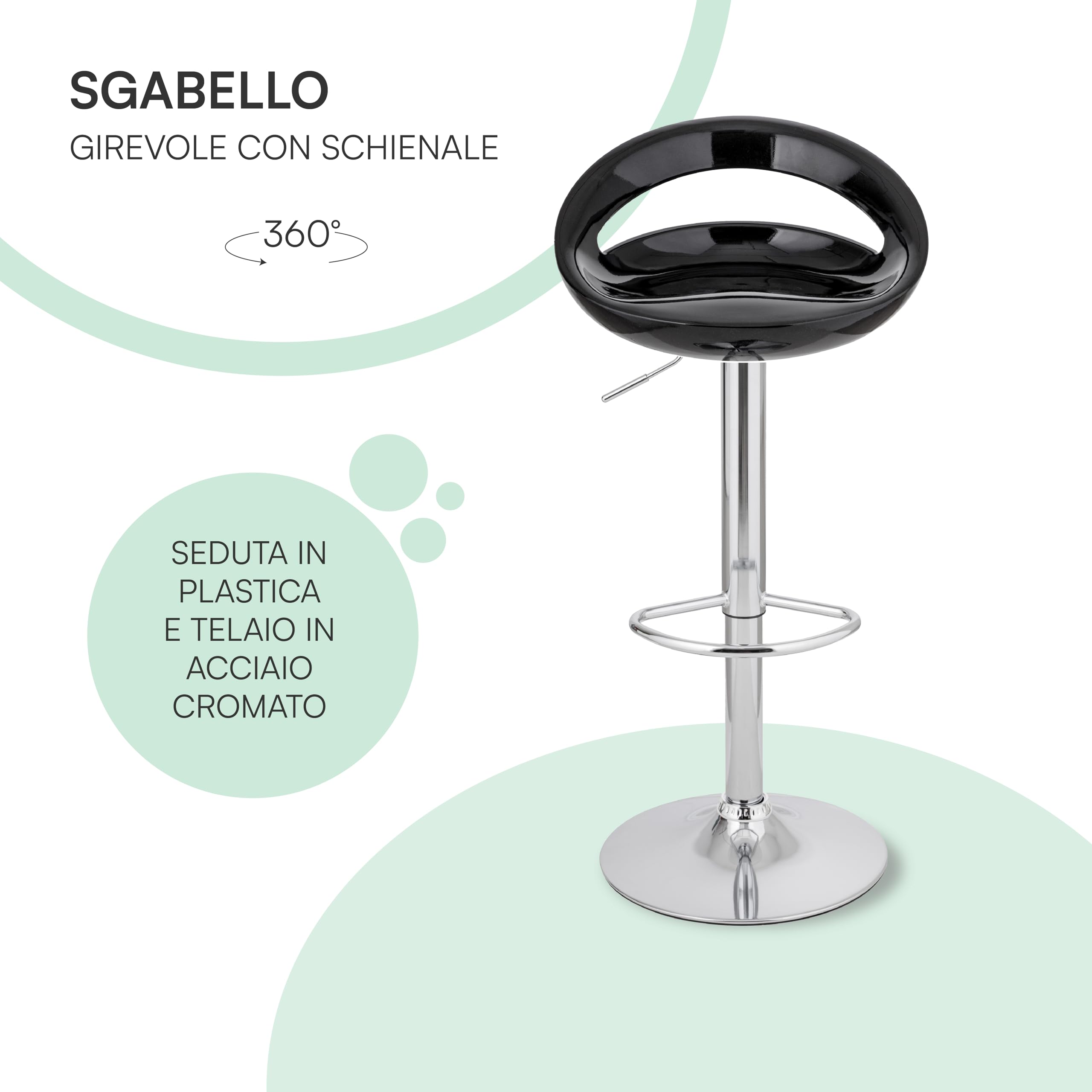 Baroni Home sgabello bar girevole nero altezza regolabile