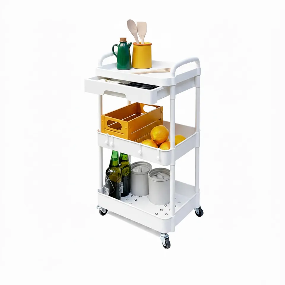 Baroni Home carrello bianco 3 ripiani con ruote