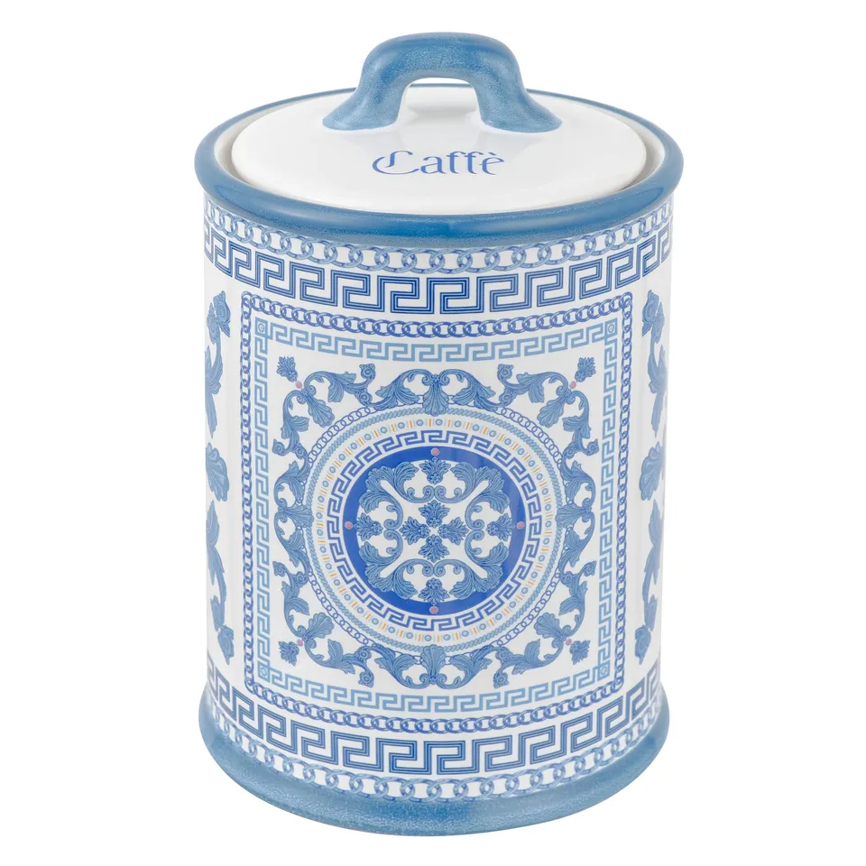 Baroni Home Maioliche Blu Pot à Café barattolo 11x11x17 cm