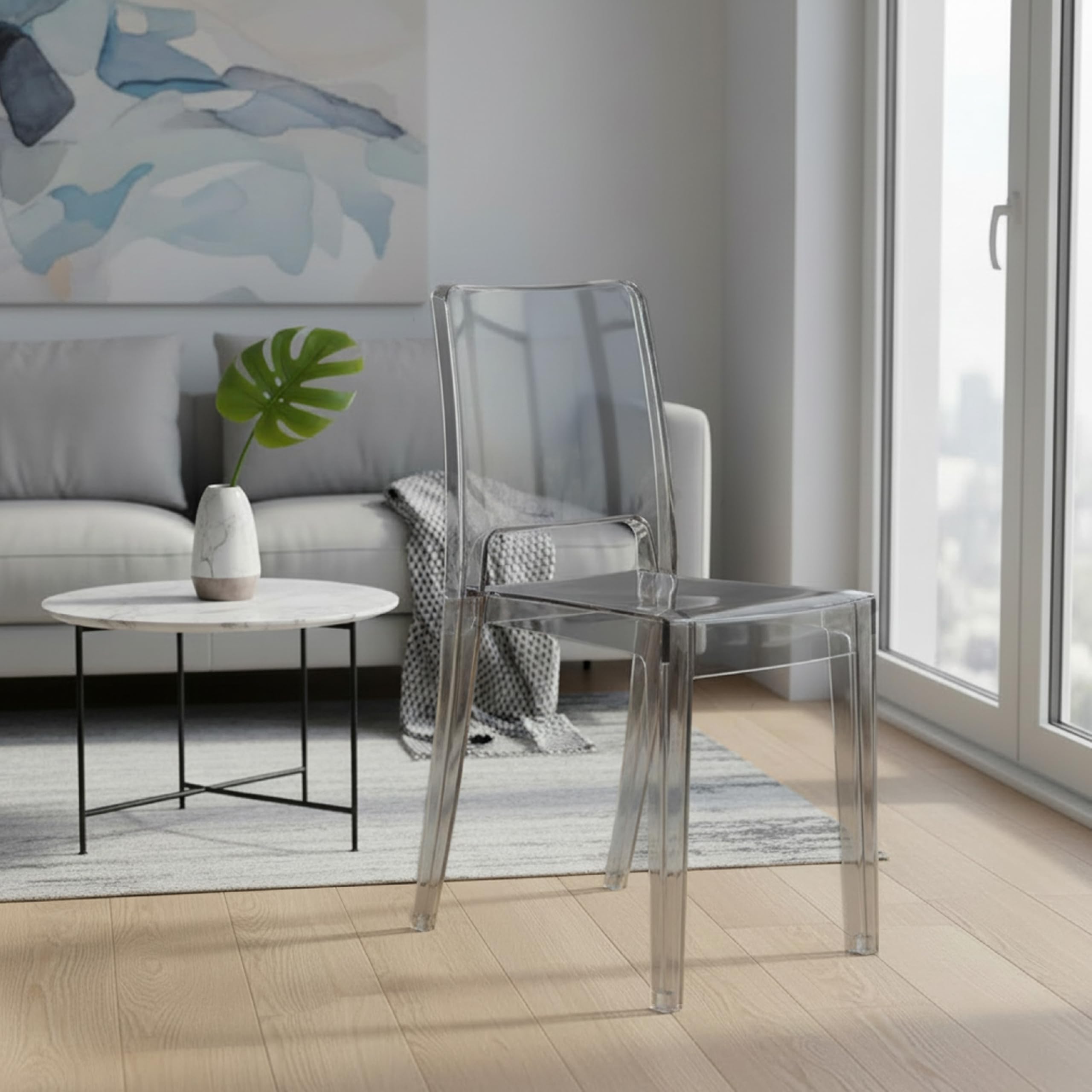 Baroni Home Set 4 Sedie Trasparenti Impilabili Fumè