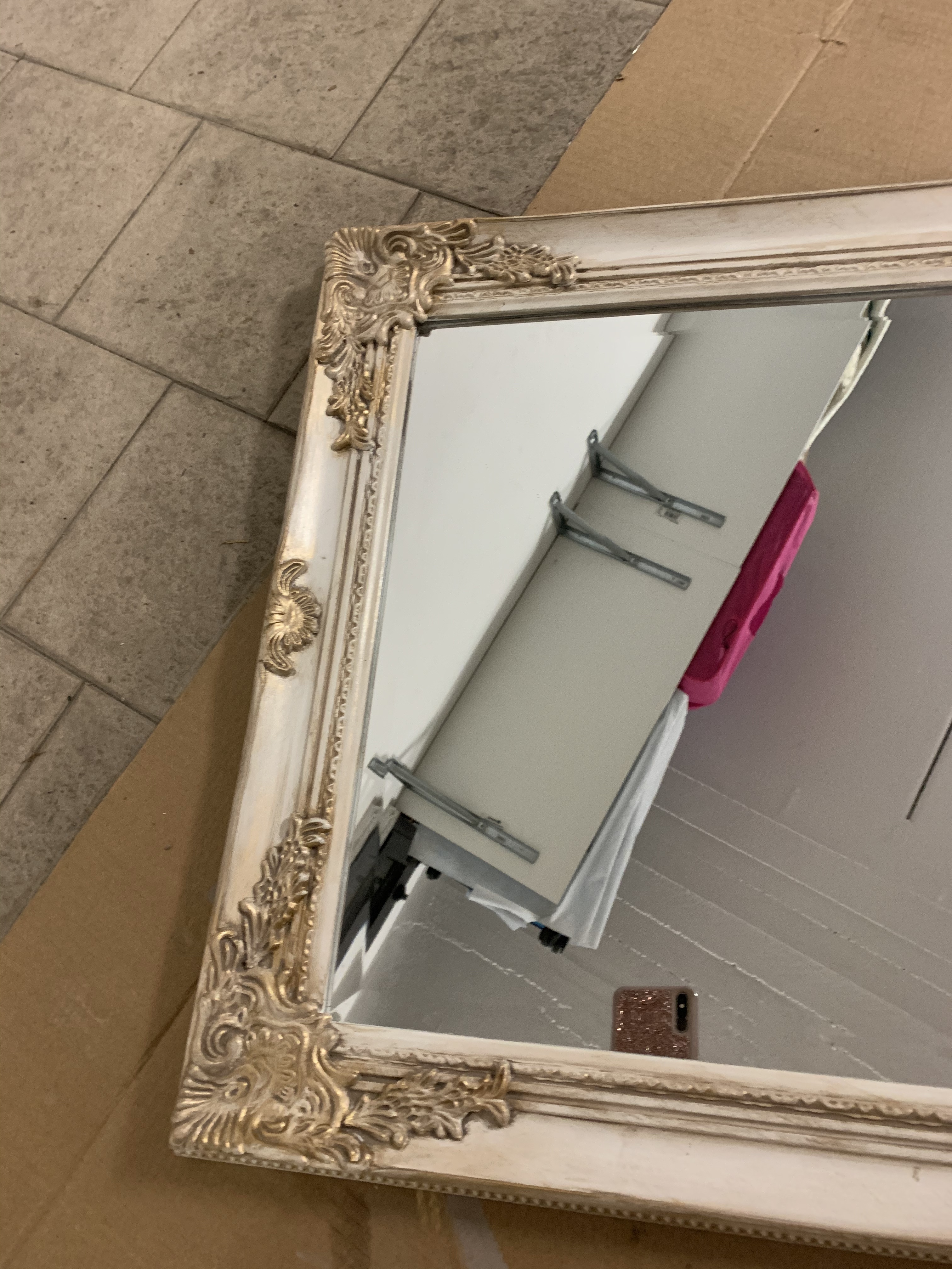 Baroni specchio da parete rettangolare 55x142 cm bianco anticato