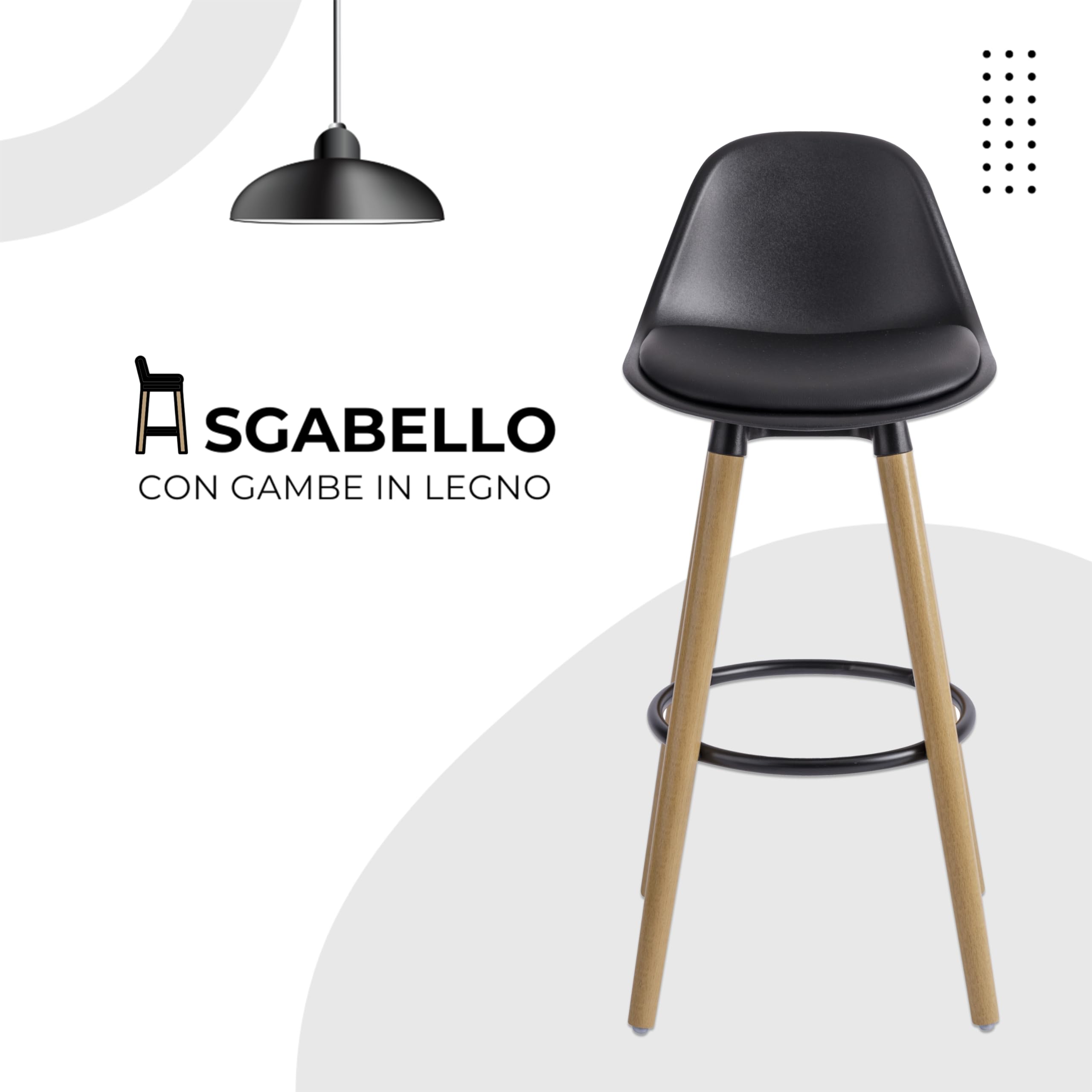 Baroni Home sgabello nero 2 pezzi schienale