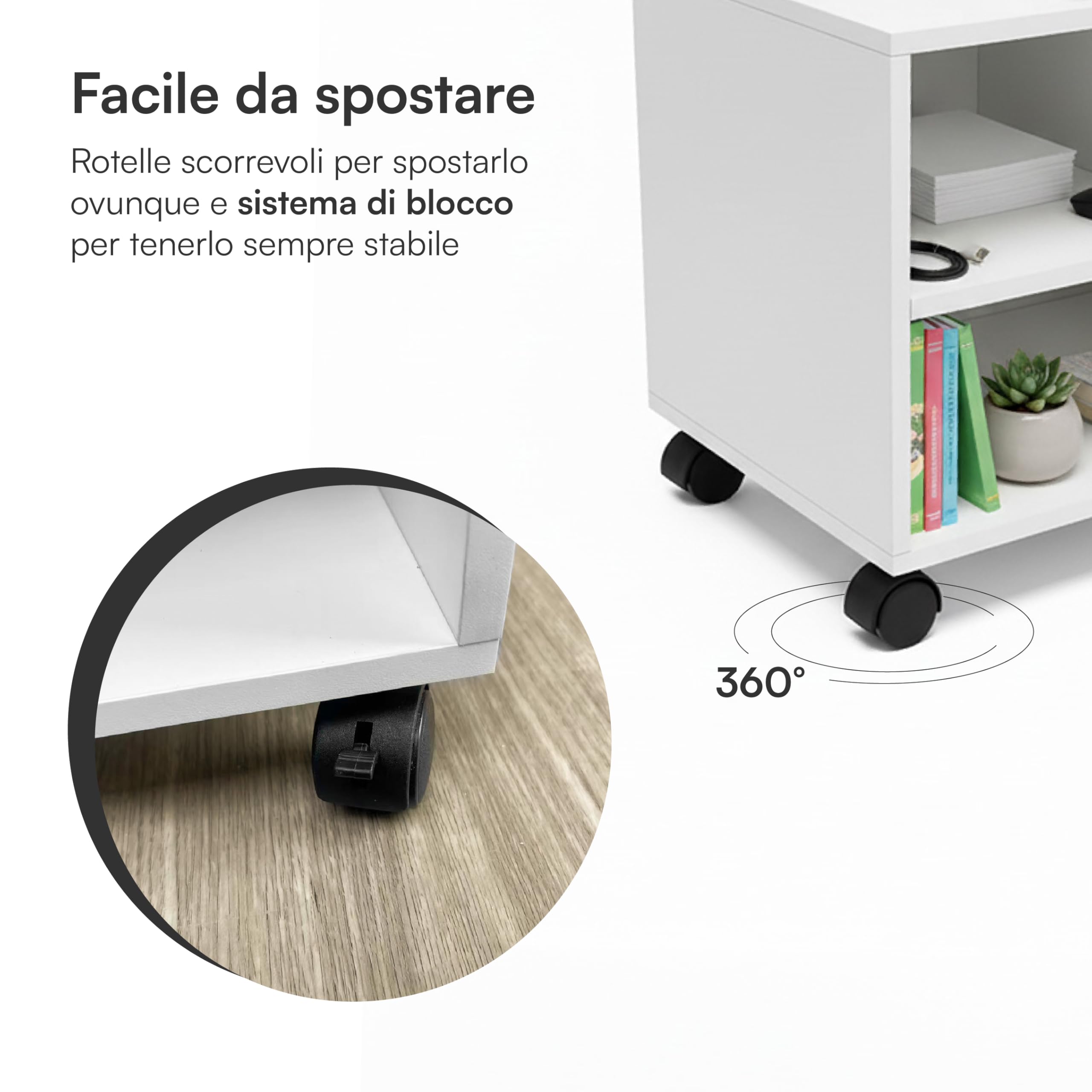 Baroni Home Carrello Ufficio 3 Scomparti Bianco 30x40x36 cm