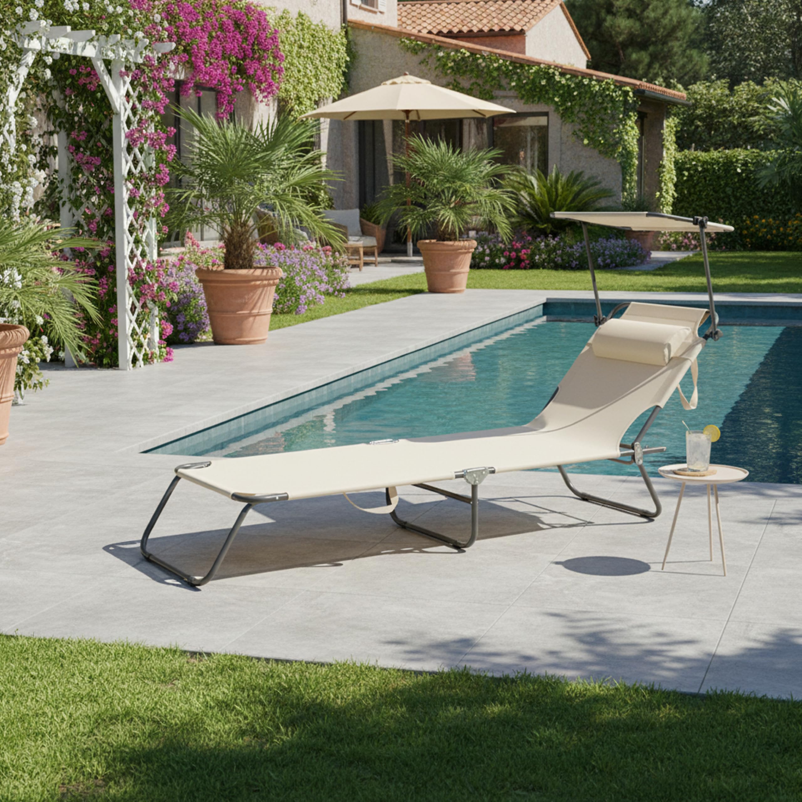 Baroni Home sdraio pieghevole panna 186x55x24 cm parasole